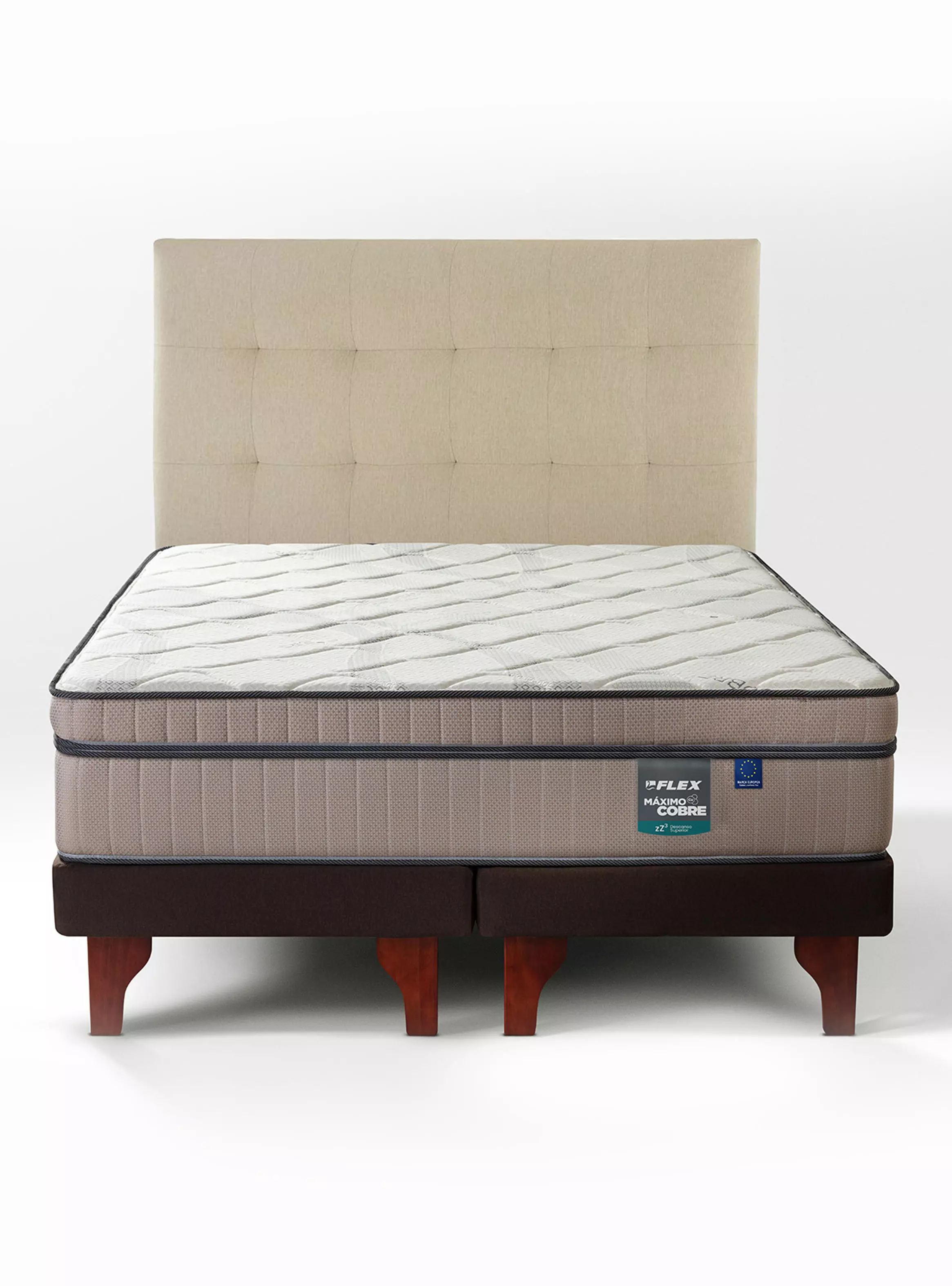 Cama Europea Máximo Cobre 2 Plazas 150x200 cm + Respaldo Design Crudo-2