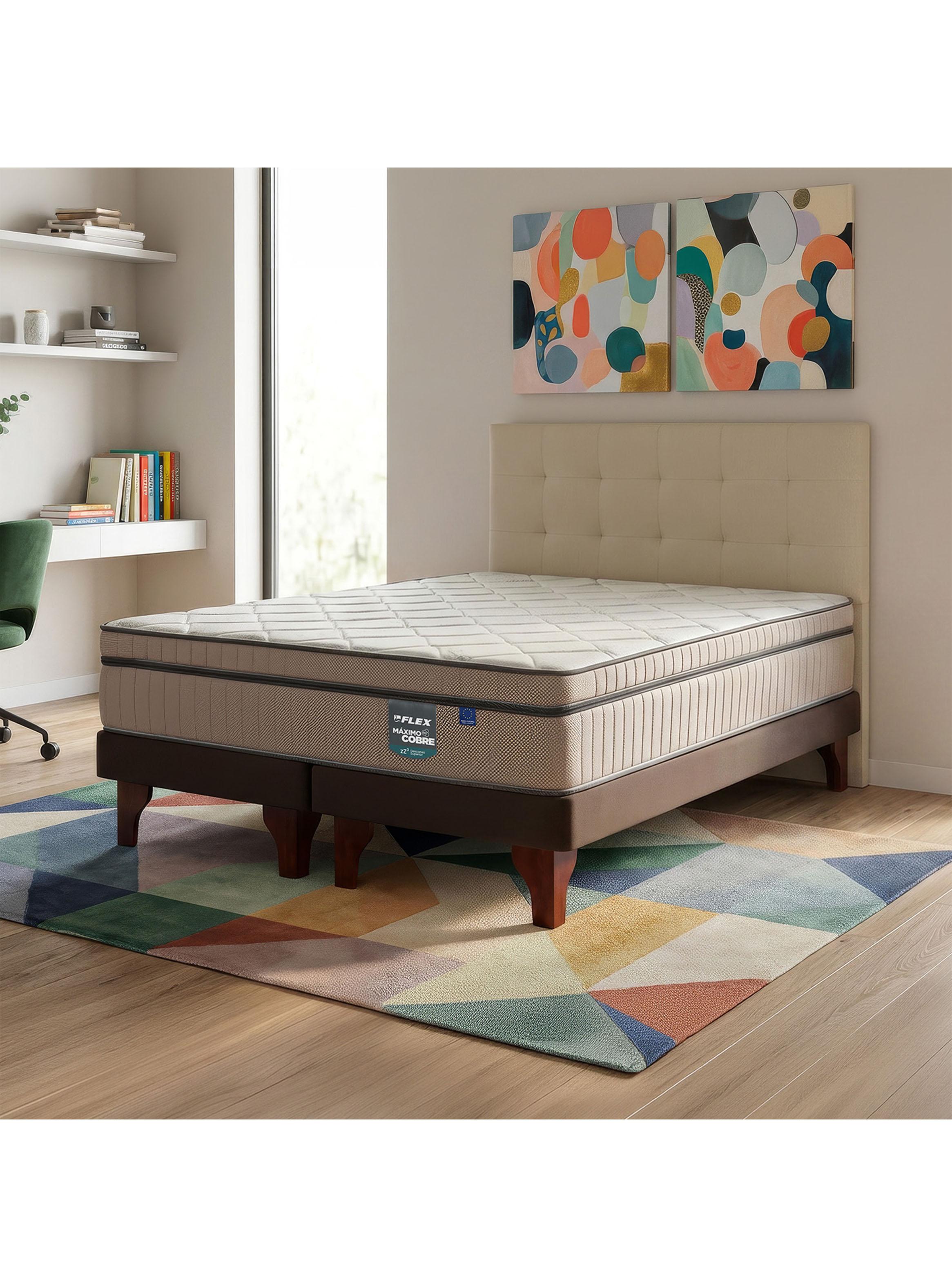 Cama Europea Máximo Cobre 2 Plazas 150x200 cm + Respaldo Design Crudo-5
