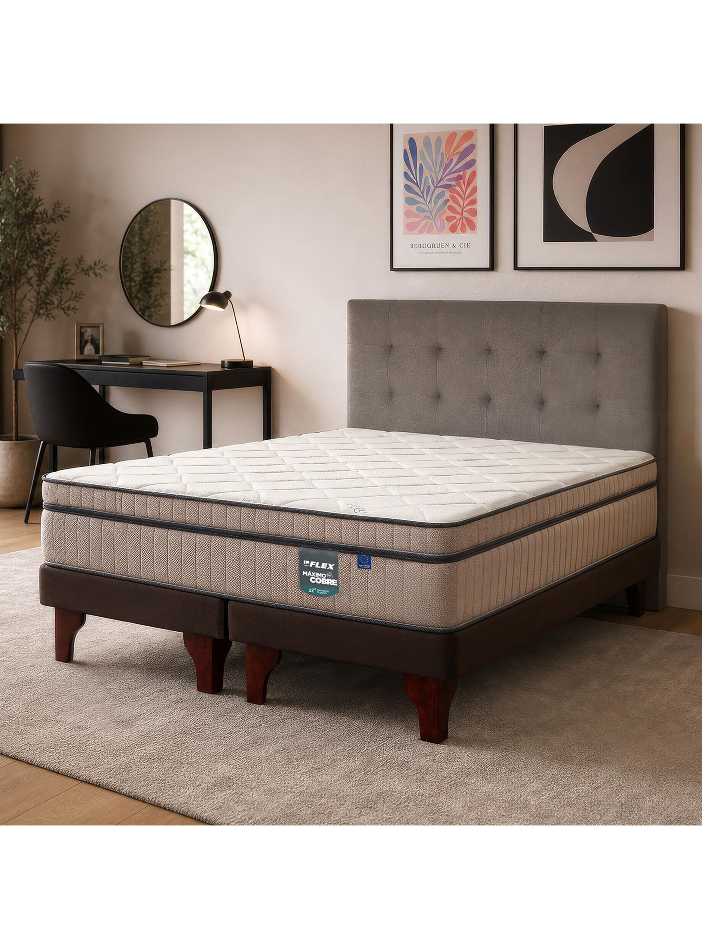 Cama Europea Máximo Cobre King 180x200 cm + Respaldo Design Gris-5