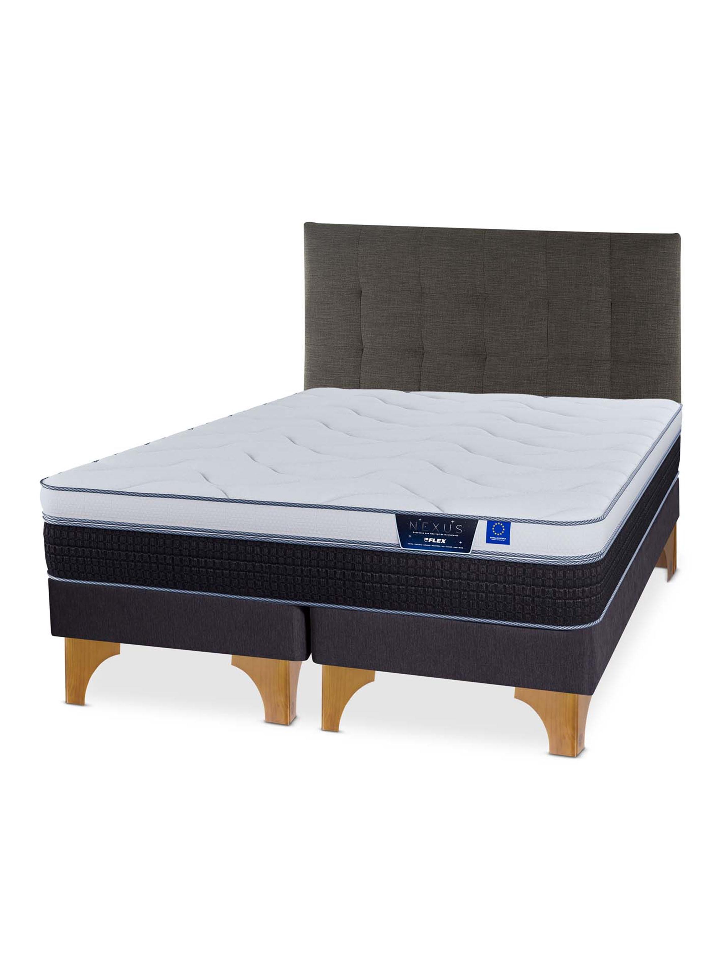 Cama Europea Nexus 2 Plazas Base Dividida Box + Respaldo Design Grafito-0