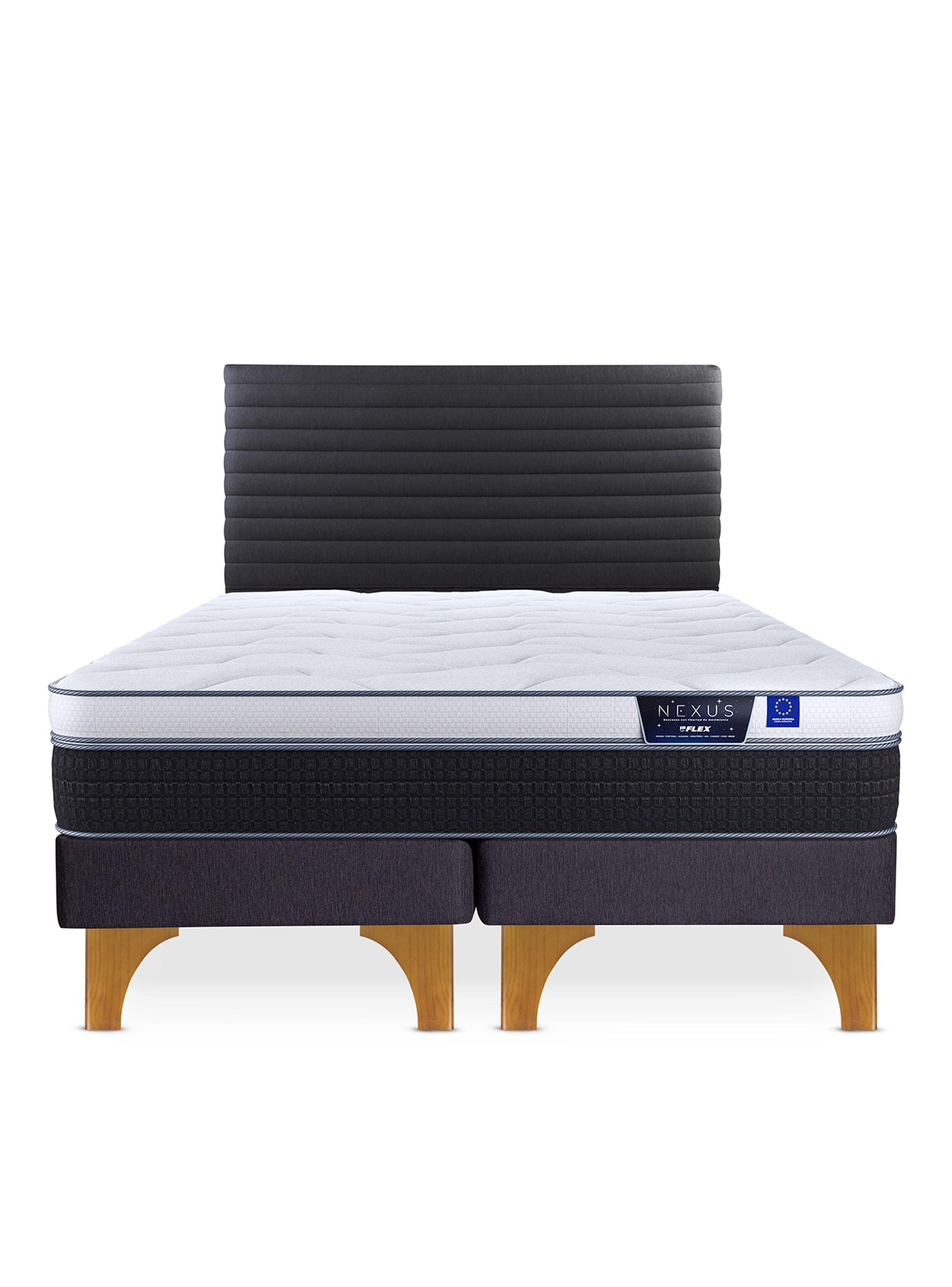 Cama Europea Nexus 2 Plazas Box Base Dividida + Respaldo Modern Grafito-2