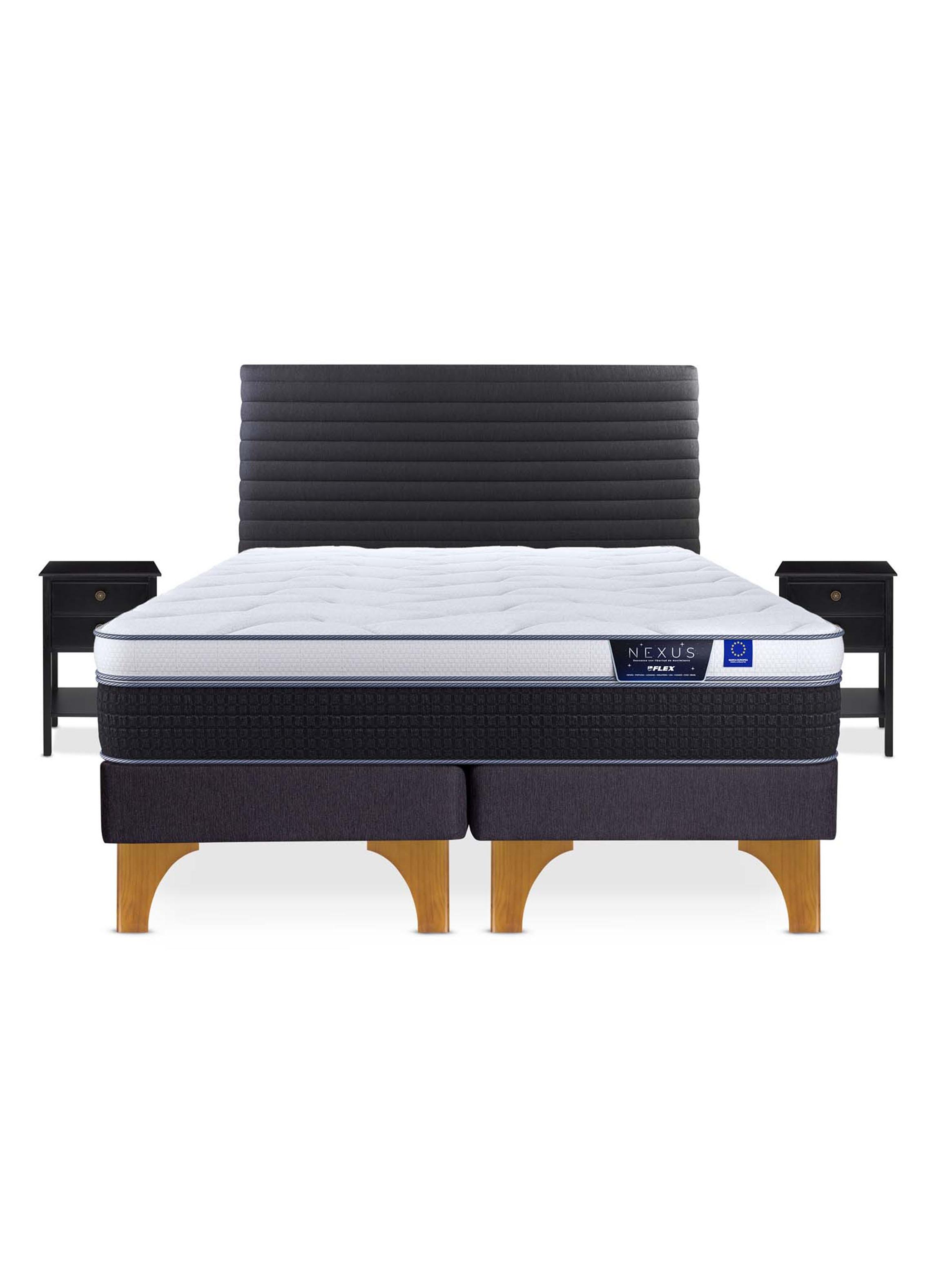 Cama Europea Nexus King + Respaldo Modern Grafito + Velador Rover-2