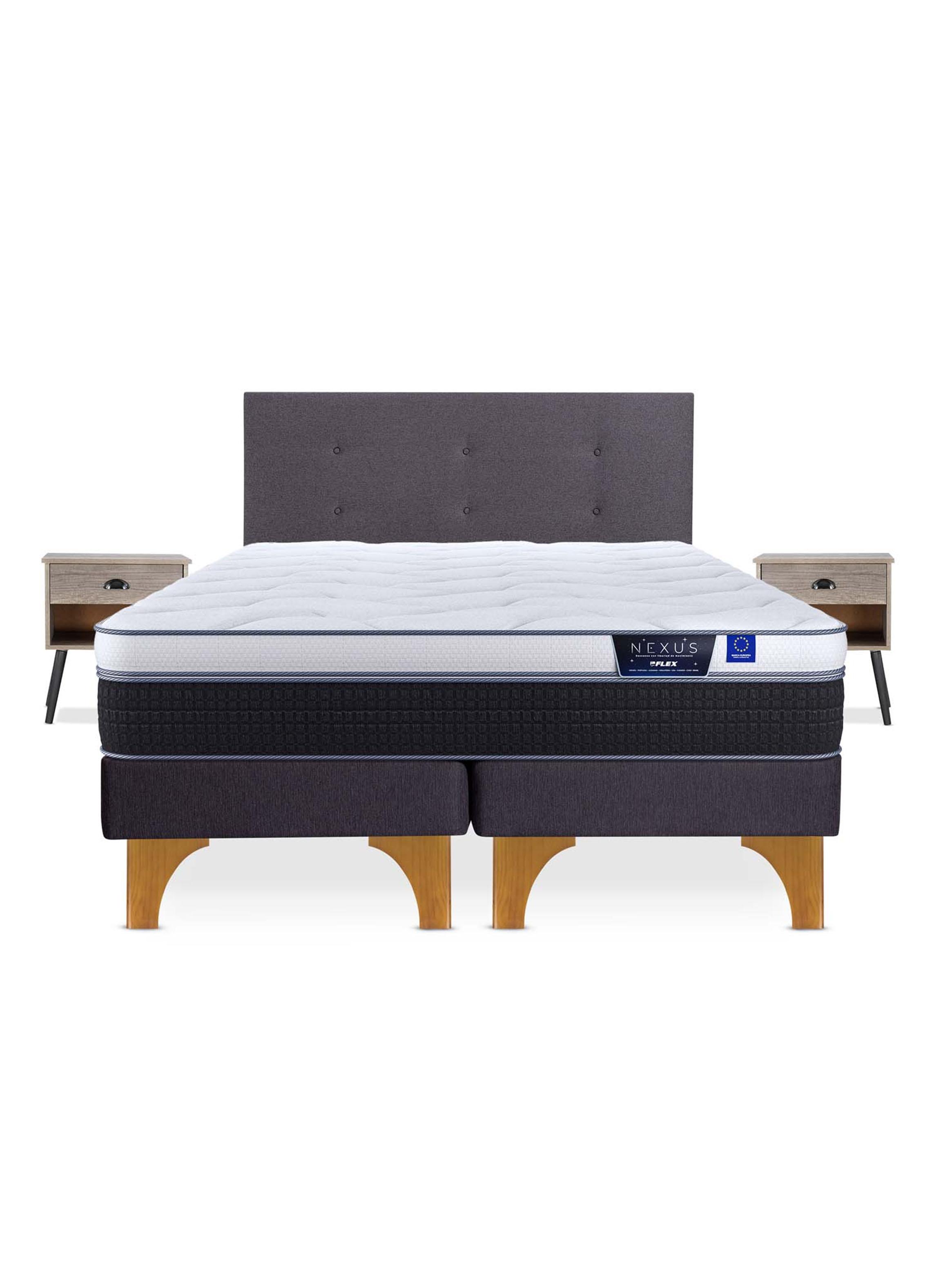 Cama Europea Nexus King + Respaldo Royal Grafito + Velador Rock-2
