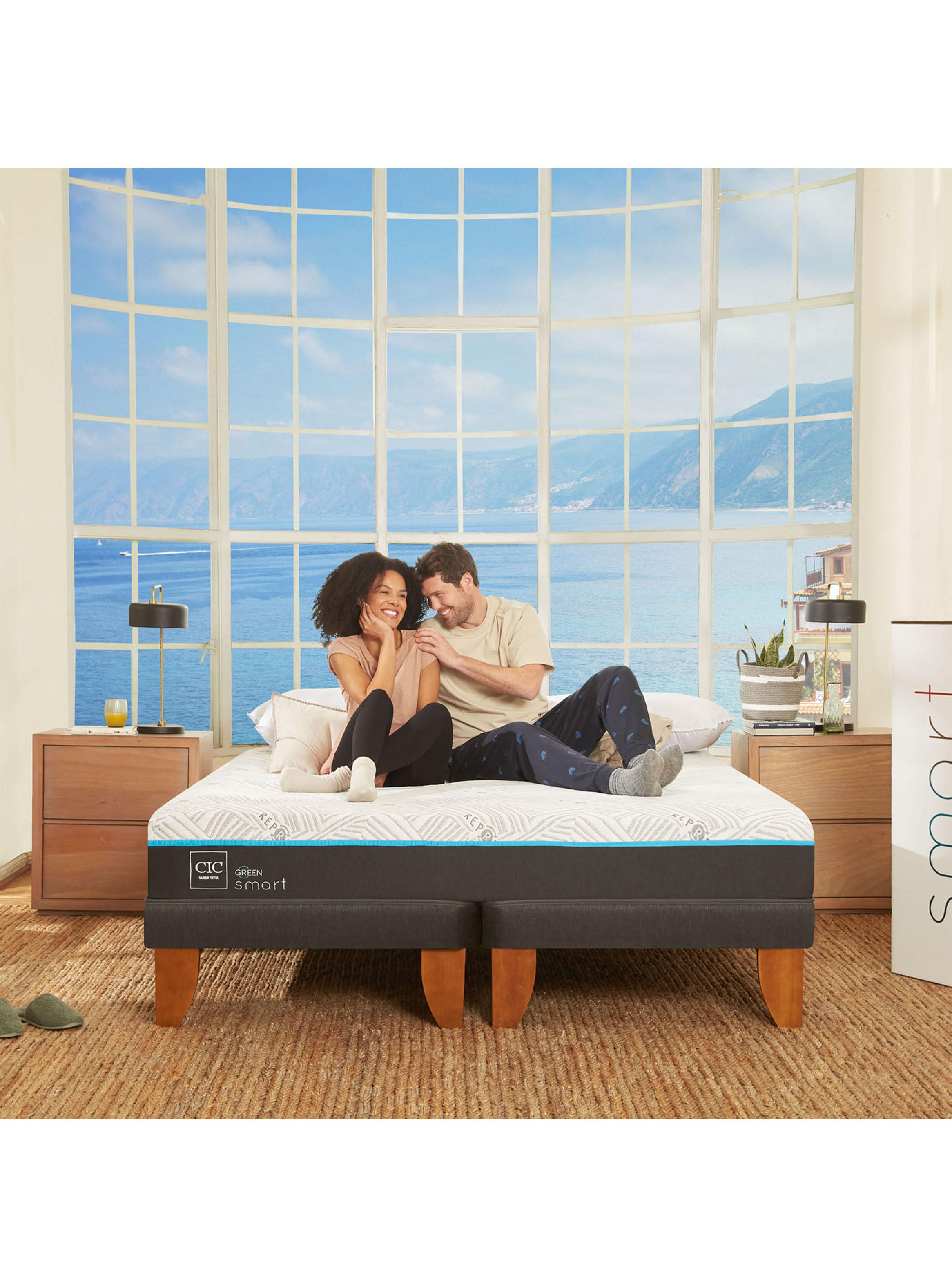 Cama Europea Green Infinity 2 Plazas Base Dividida + Respaldo Villarrica Gris-5