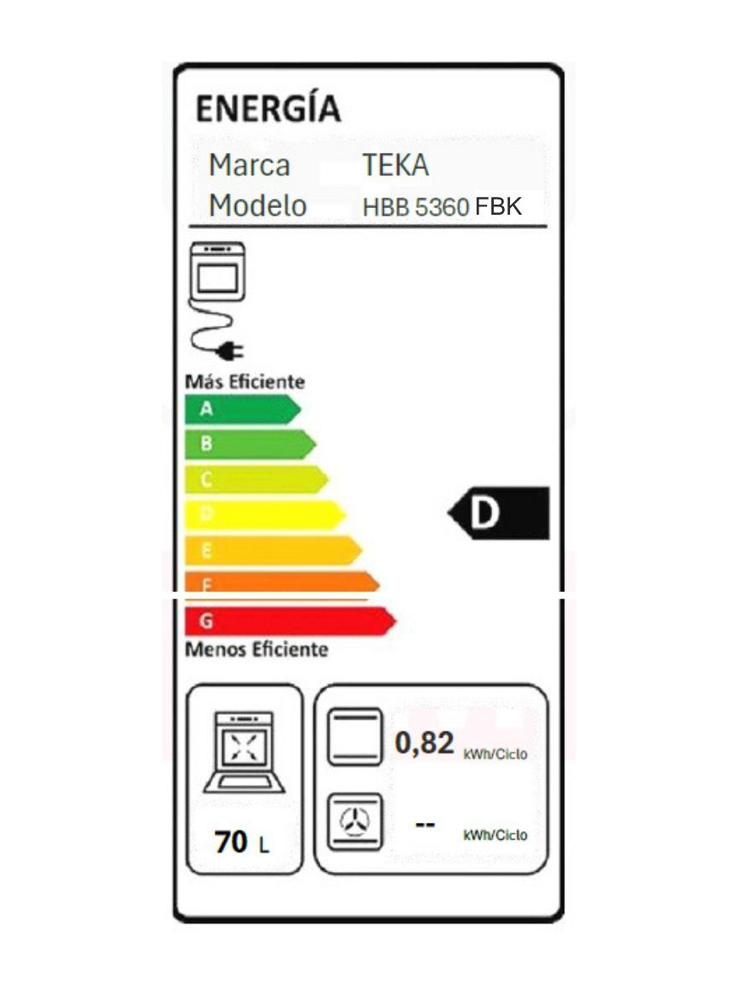 Horno Empotrable Eléctrico 70 Litros HBB 5360 FBK-5
