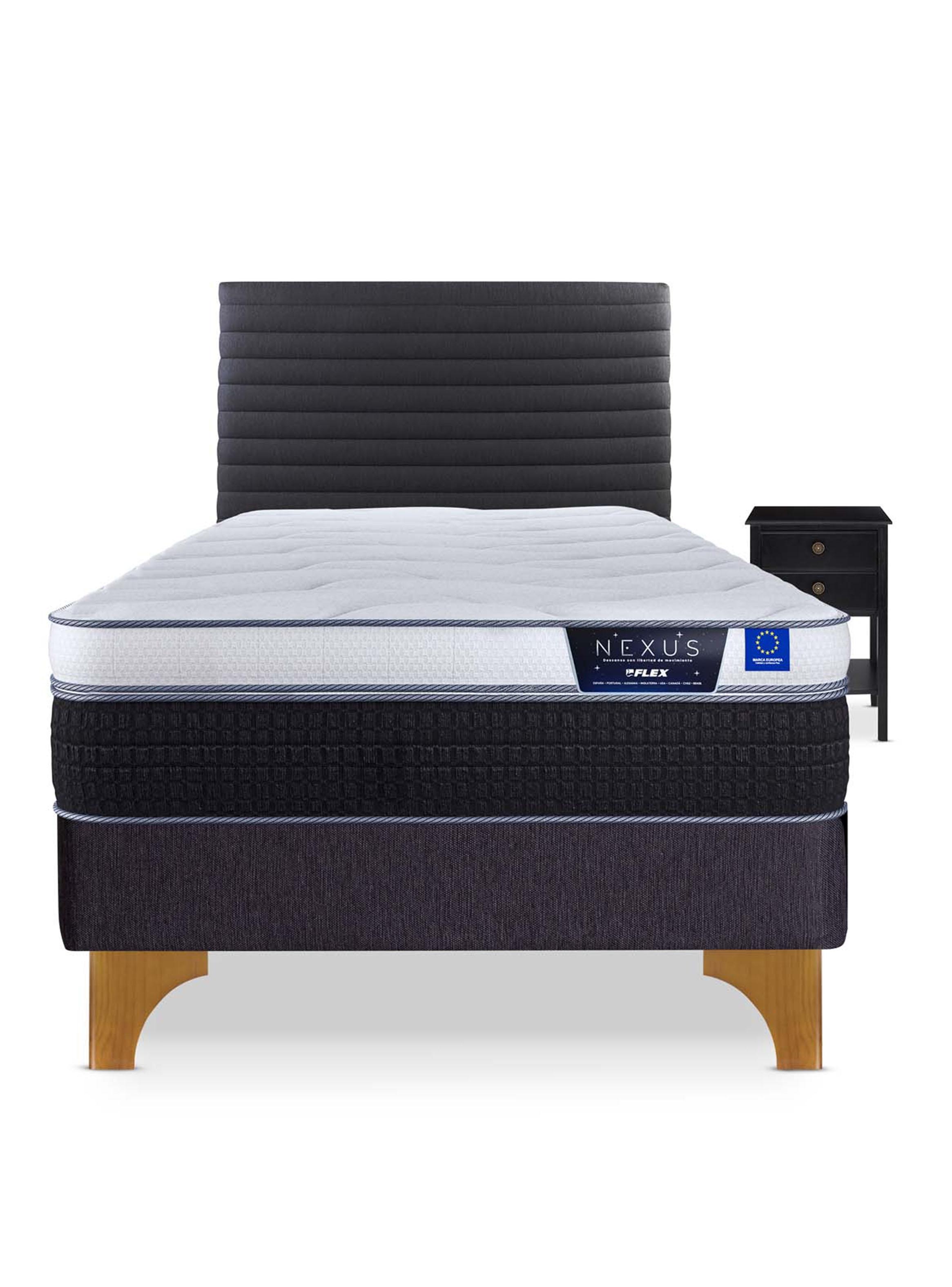 Cama Europea Nexus 1.5 Plazas Box + Respaldo Modern + Velador Rover-2