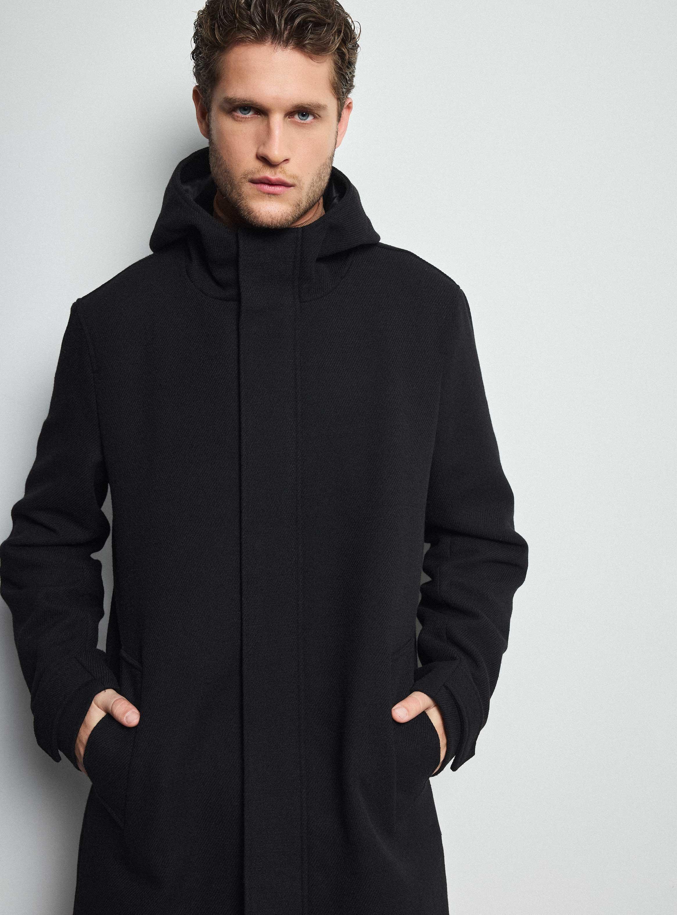 Abrigo Liso Hoodie con Lana-2