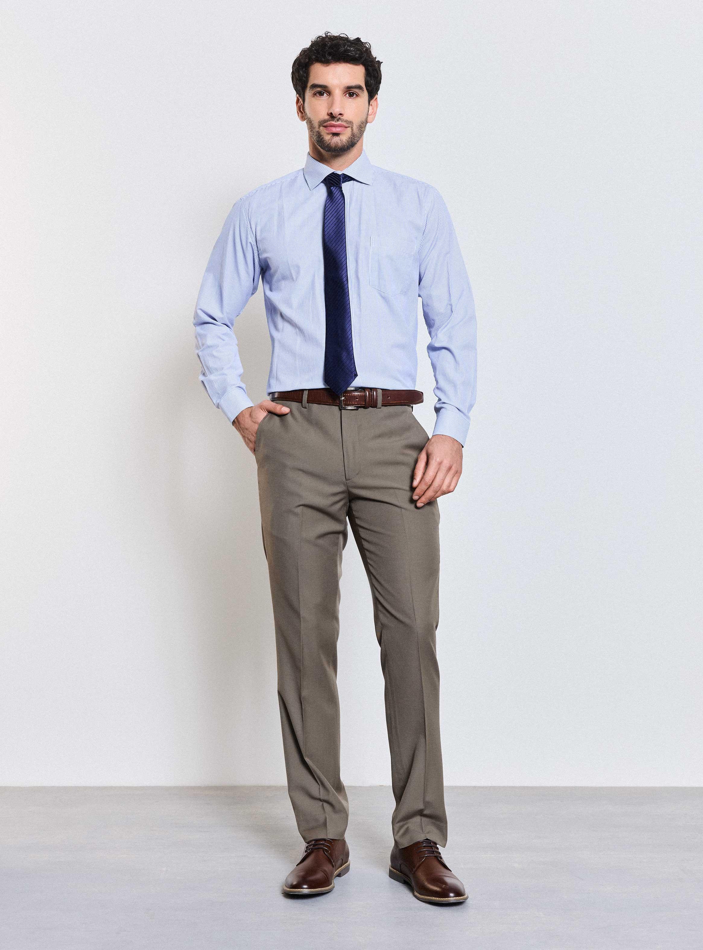 Pantalón Vestir Slim Fit Lana Polyester Beige Medio-4