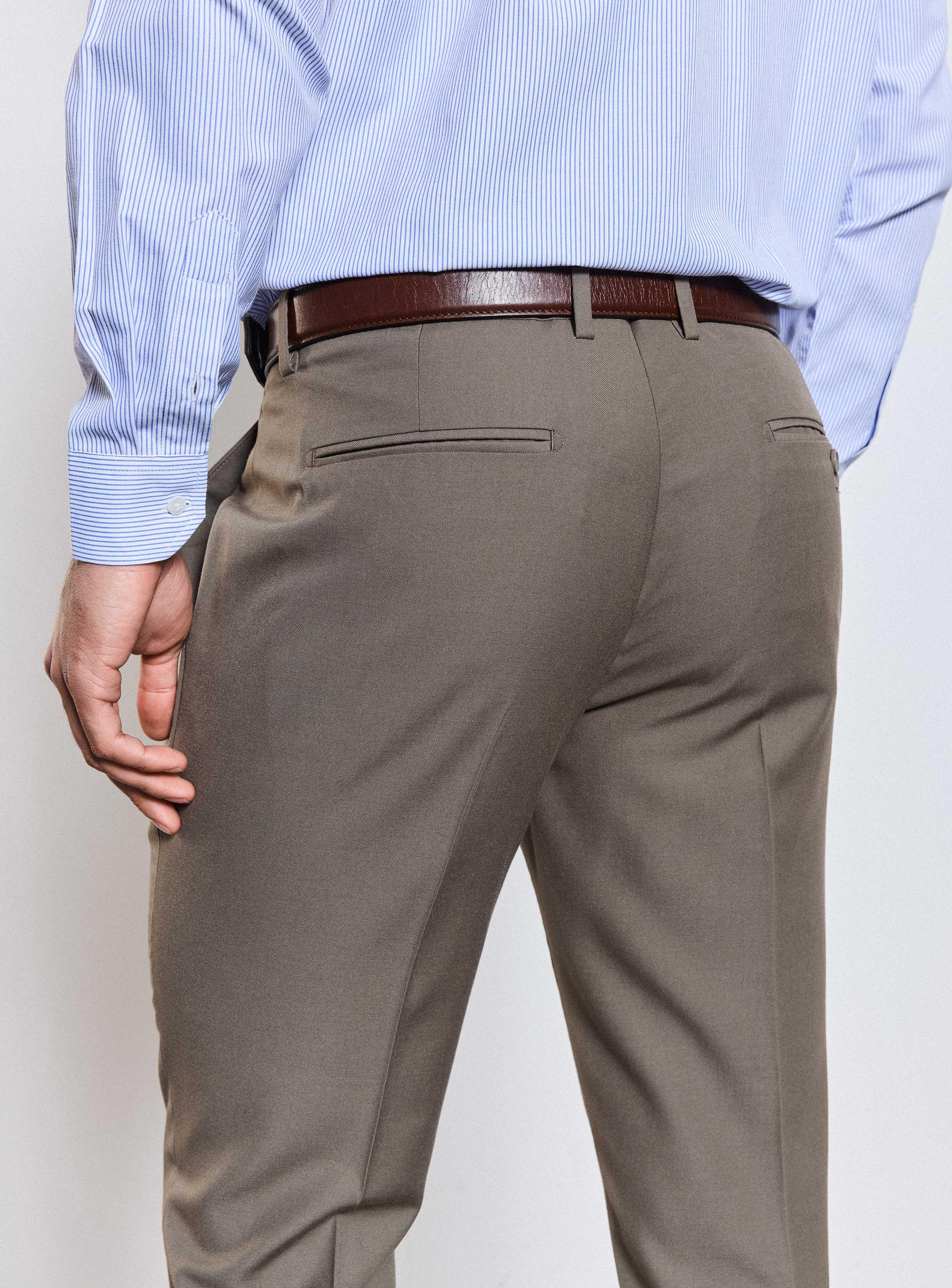 Pantalón Vestir Slim Fit Lana Polyester Beige Medio-3