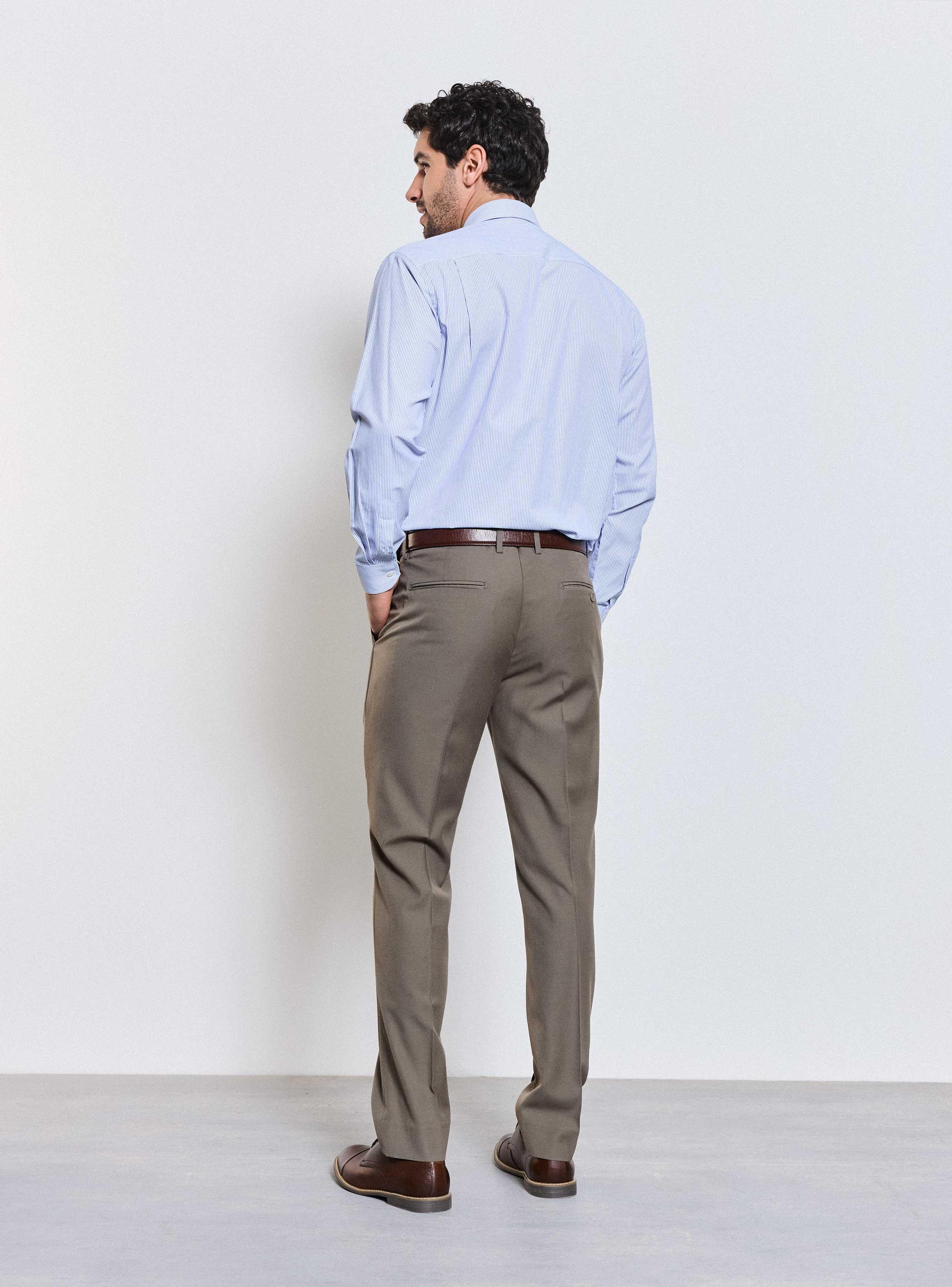 Pantalón Vestir Slim Fit Lana Polyester Beige Medio-5