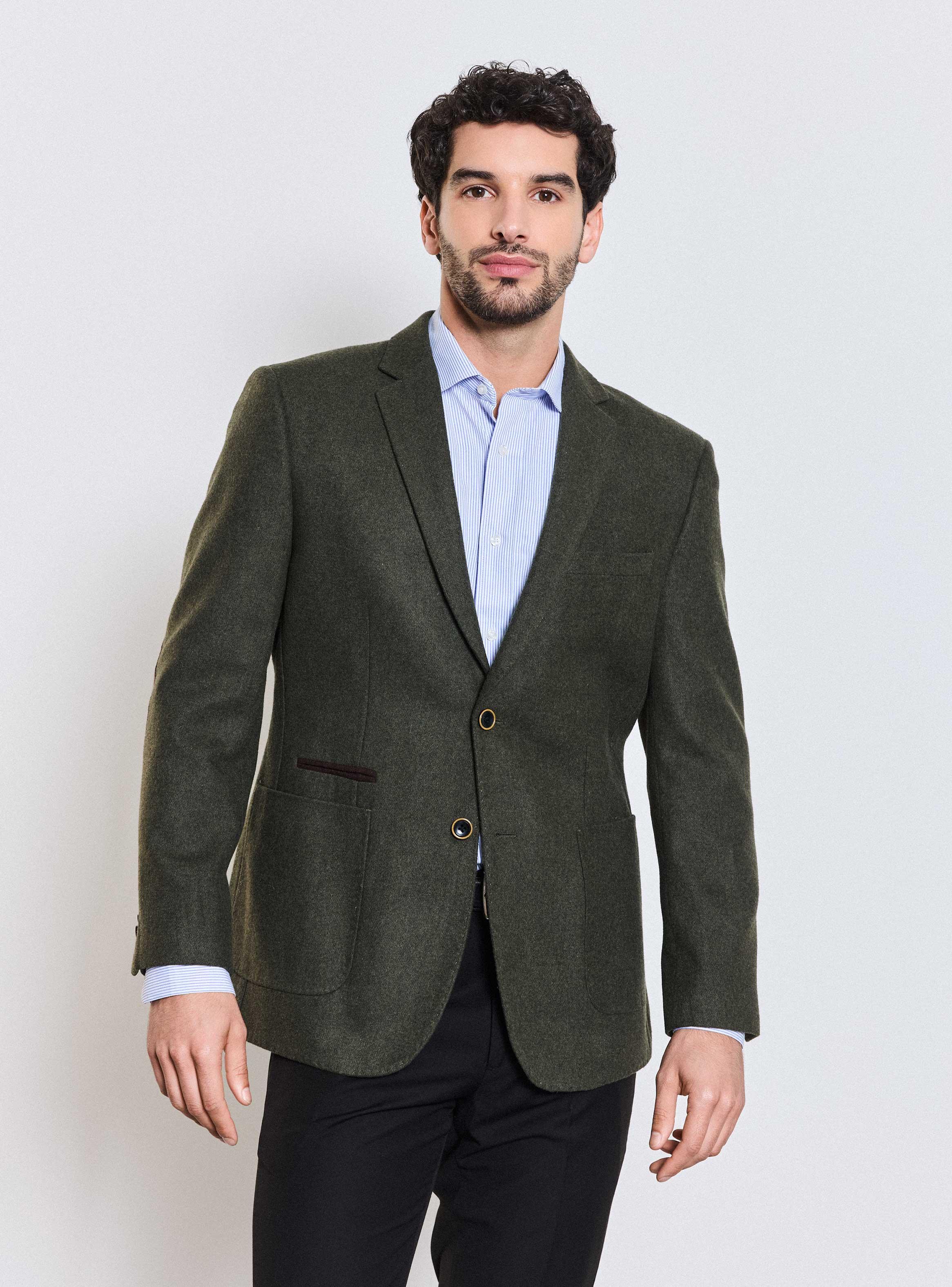 Vestón Recto Paño Liso con Coderas-0