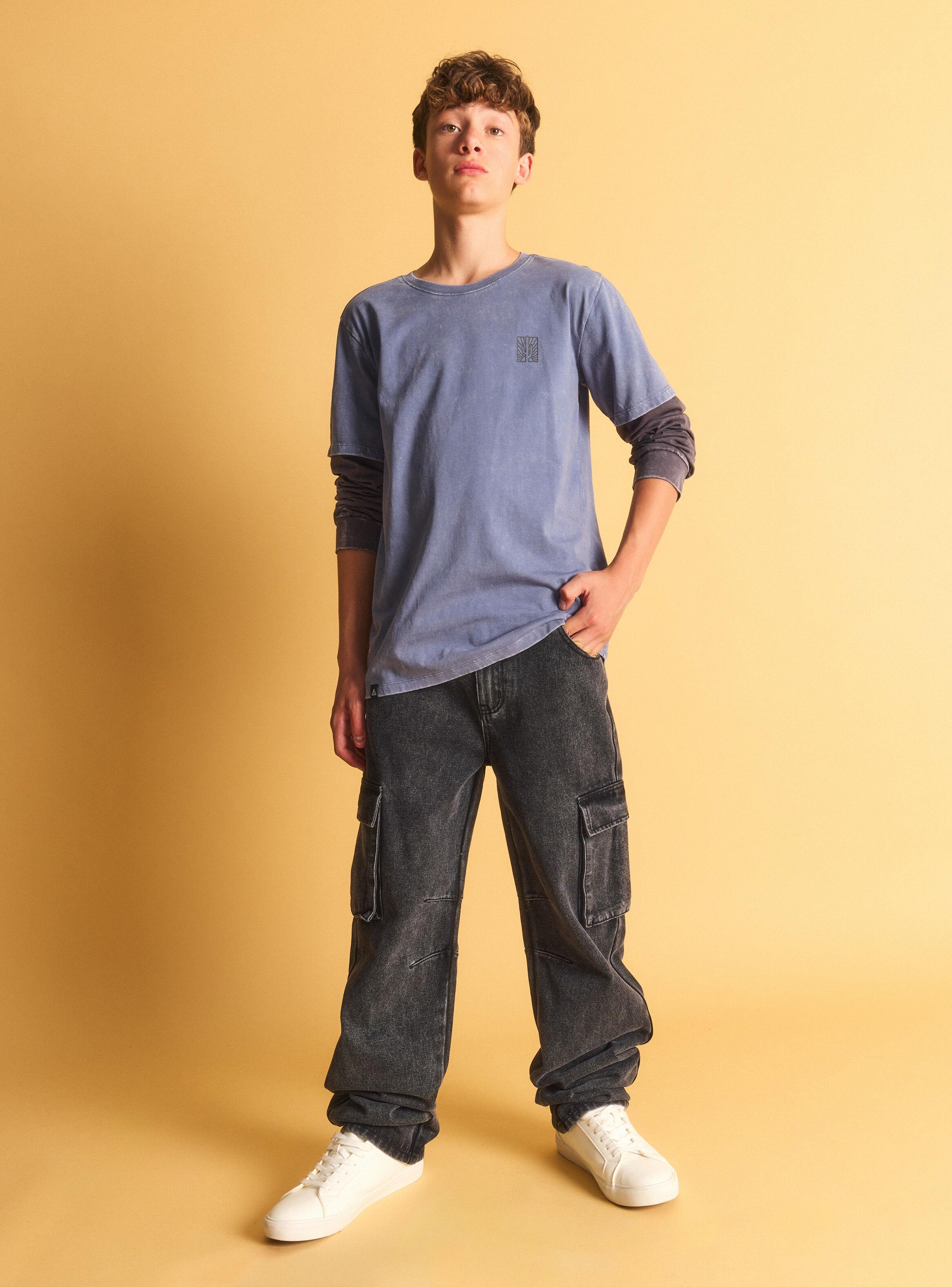 Jeans con Bolsillo Cargo con Tiro Medio-3
