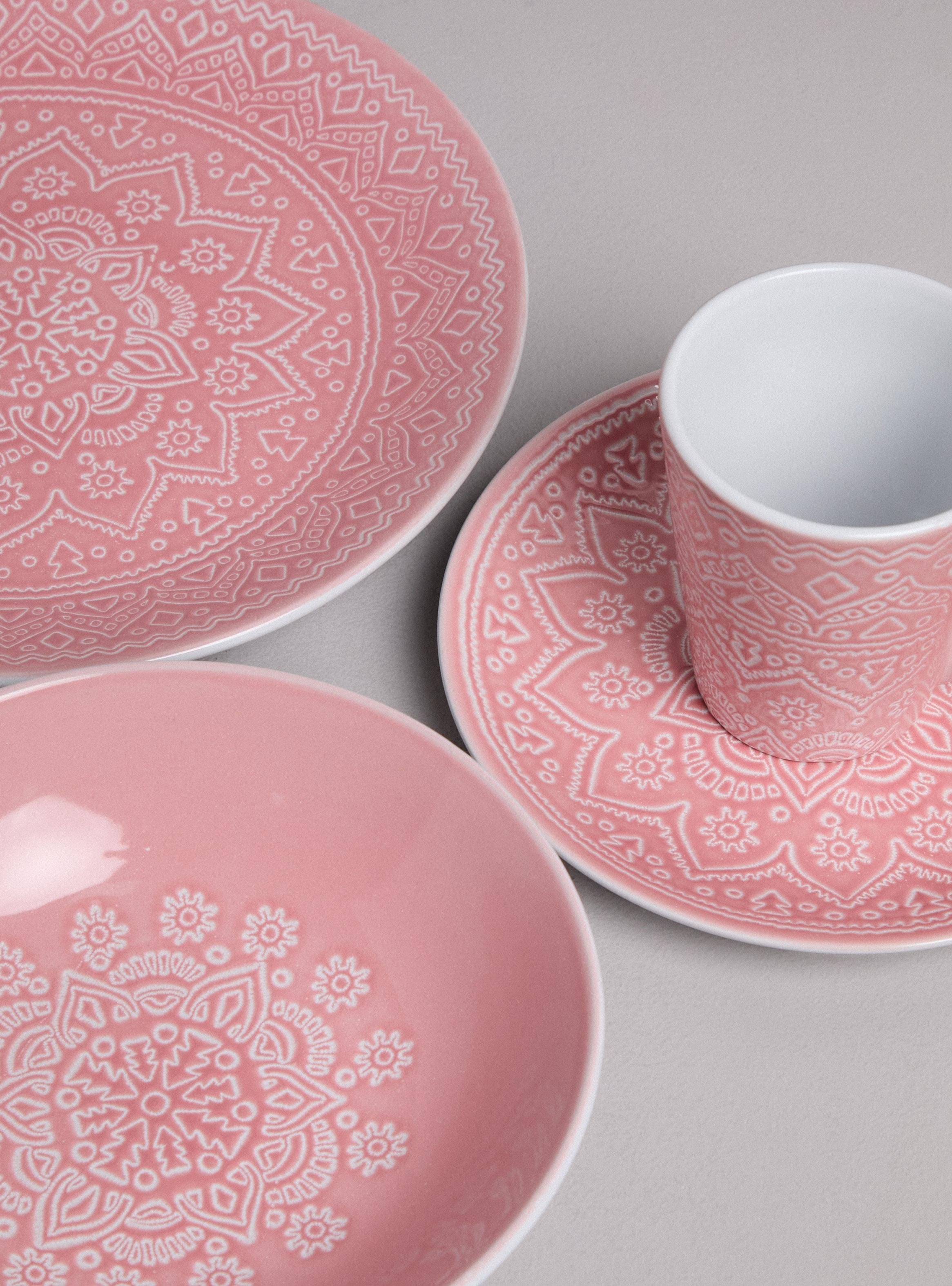 Set Vajilla 24 Piezas Mandala Rosa Cerámica-2