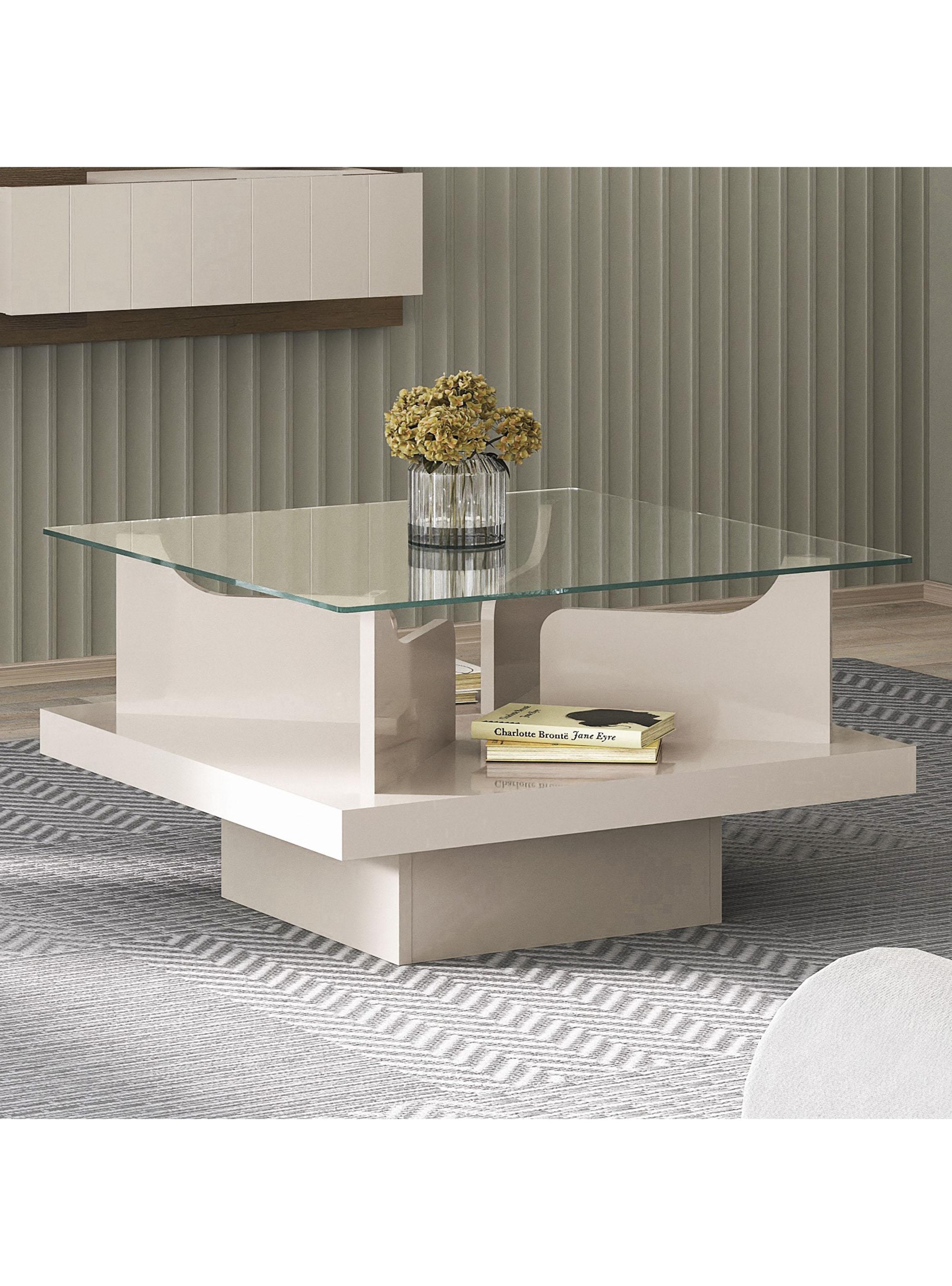 Mesa de Centro Clear Cubierta de Vidrio Base de Tamborato 50 mm-5