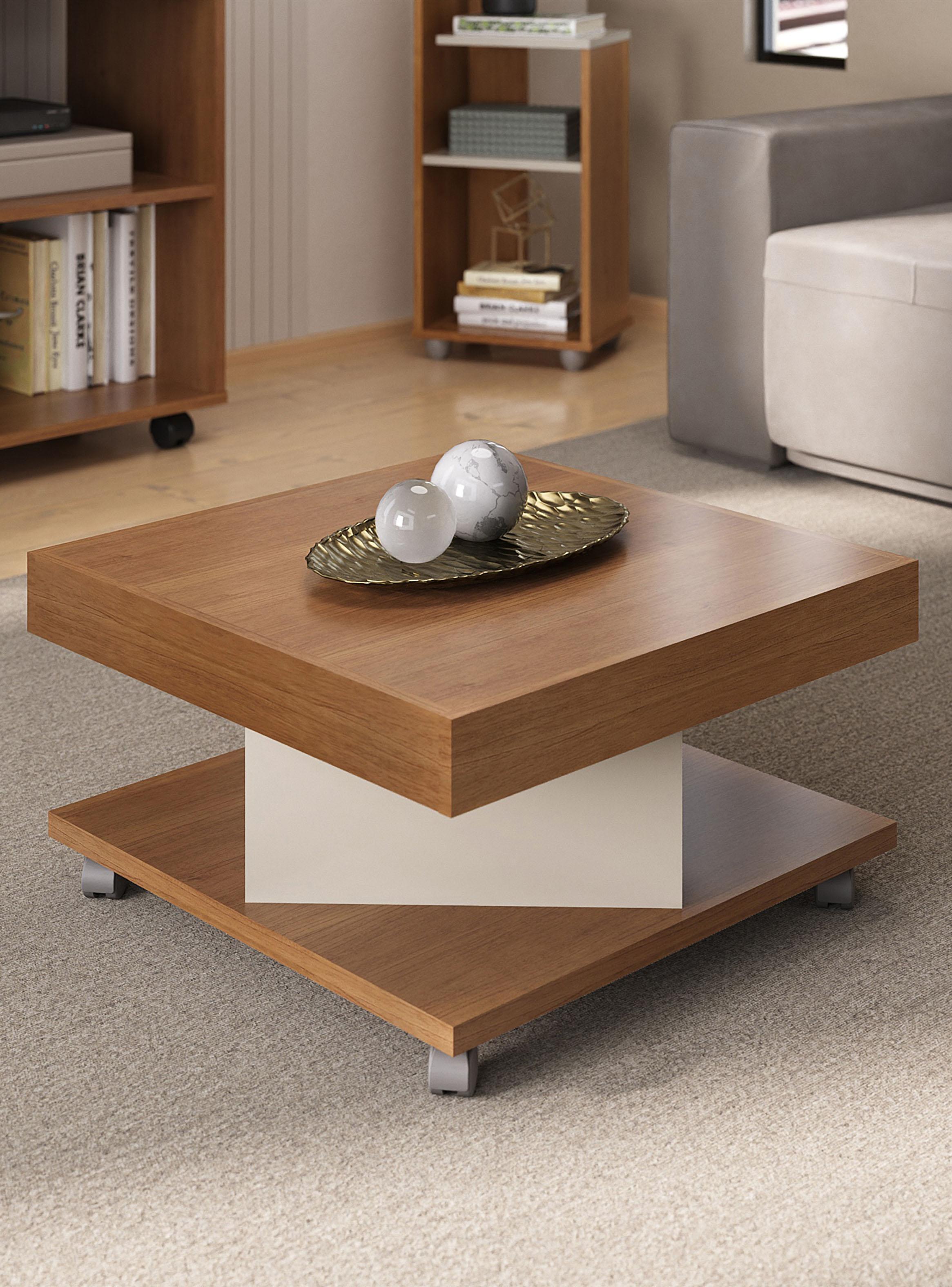 Mesa de Centro Cuadrada con Ruedas-2