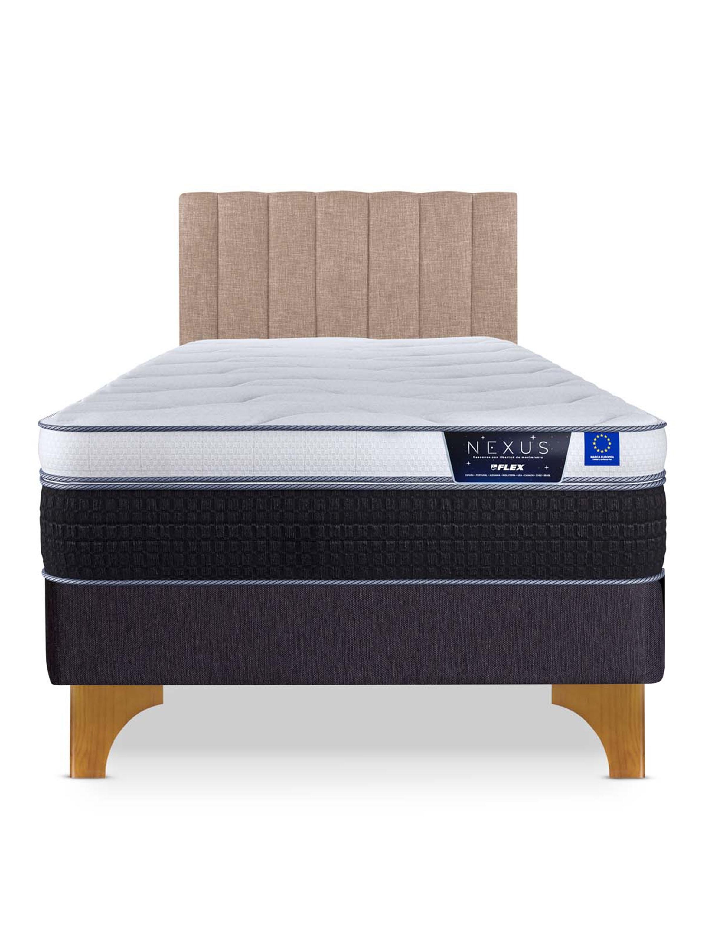 Cama Europea Nexus 1.5 Plazas Box  + Respaldo Tubular Beige-2