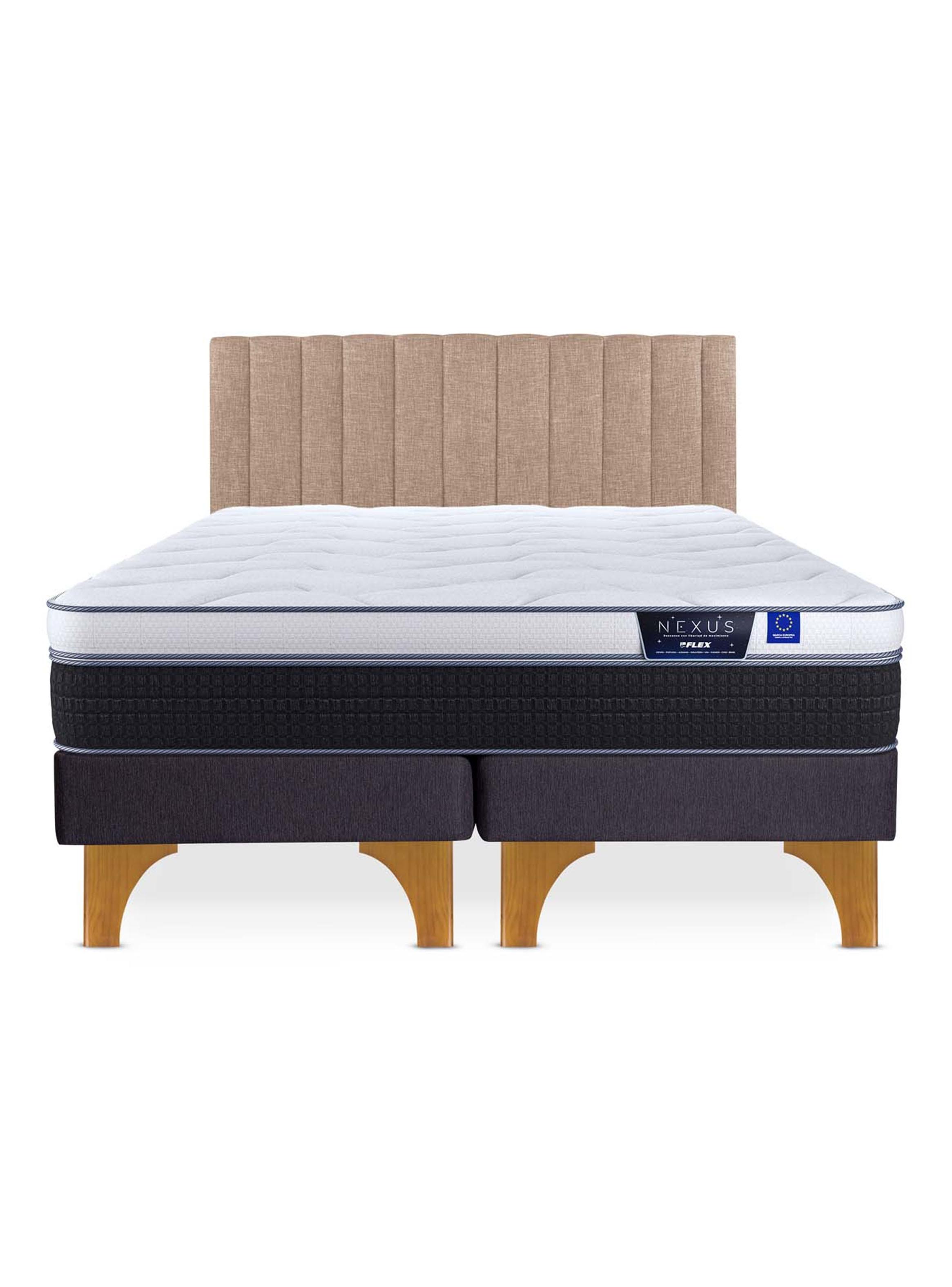 Cama Europea Nexus 2 Plazas Box Base Dividida + Respaldo Tubular Beige-2