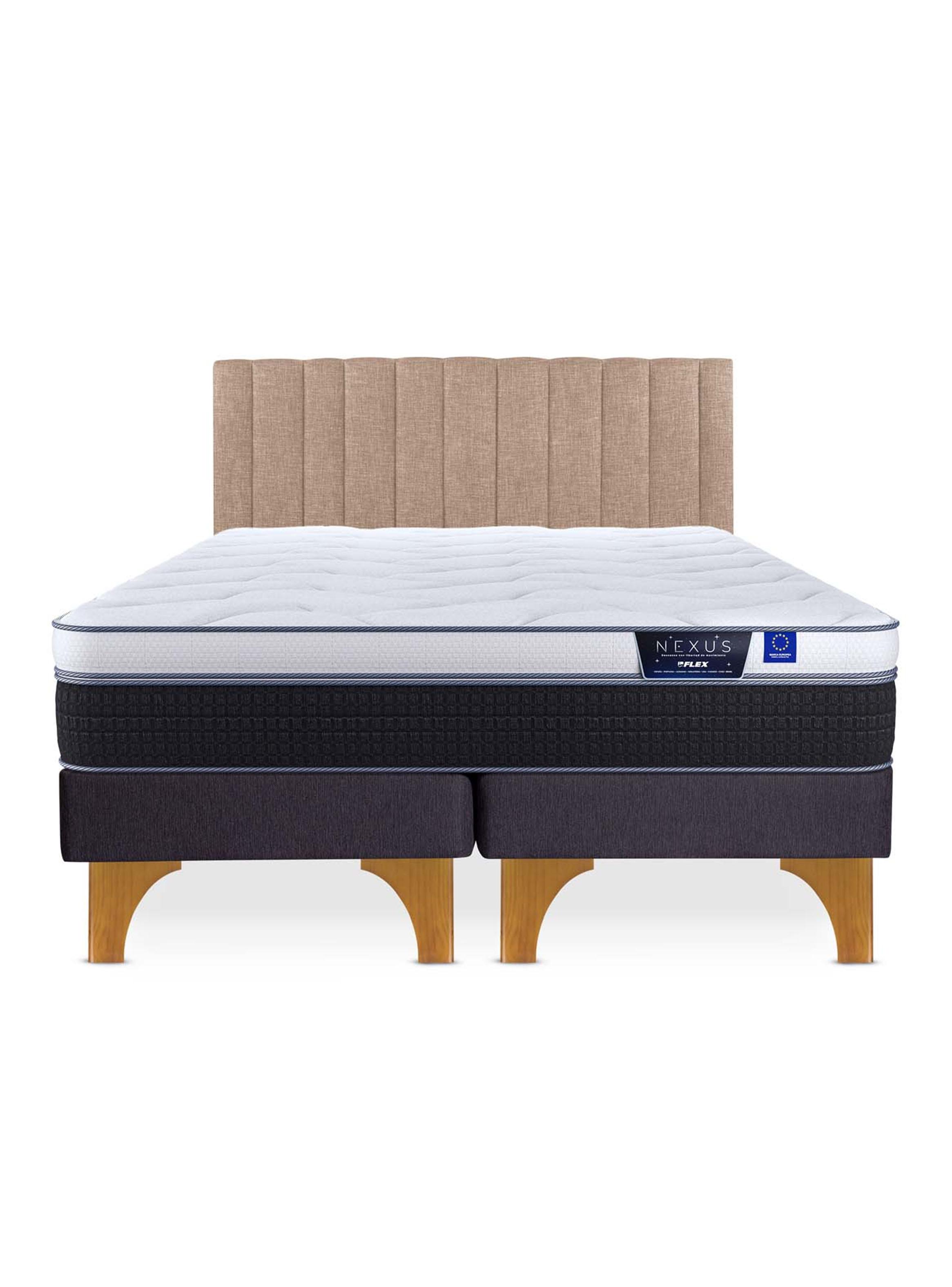 Cama Europea Nexus King  + Respaldo Tubular Beige-2