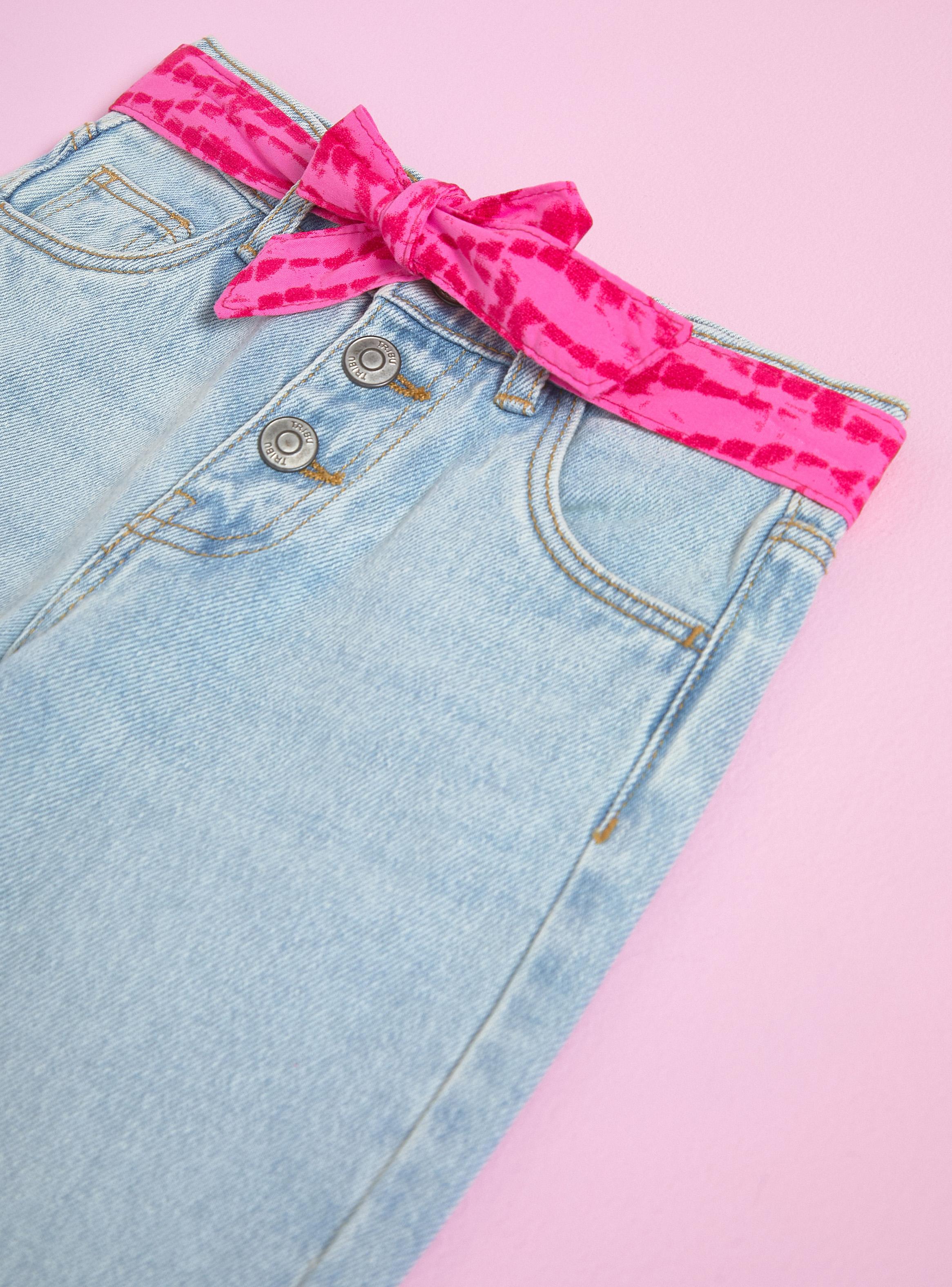 Jeans Wide Leg con Cinturón de Tela Estampado-2