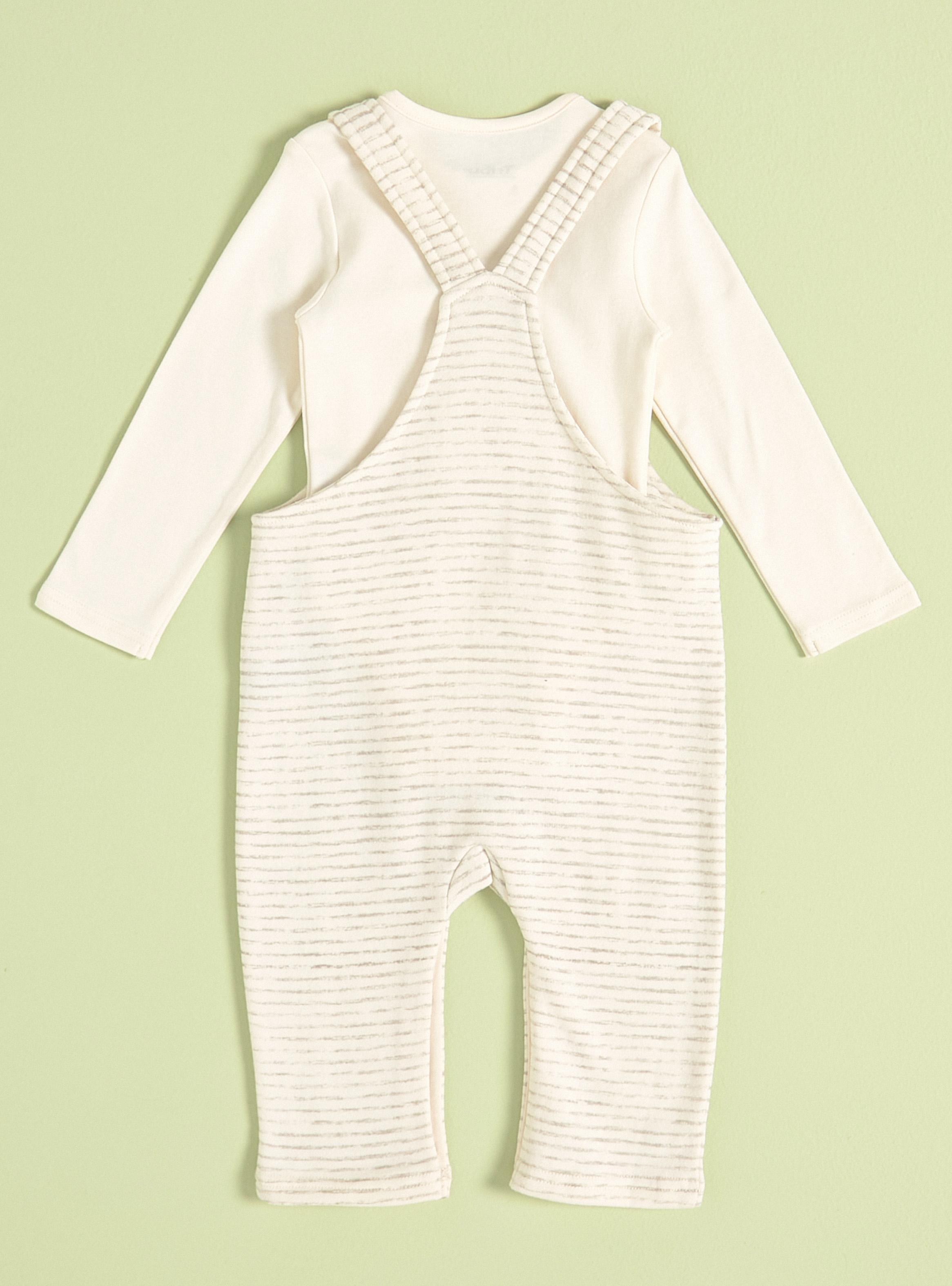 Conjunto de Body y Jardinera Estampada Rayas Gris-2