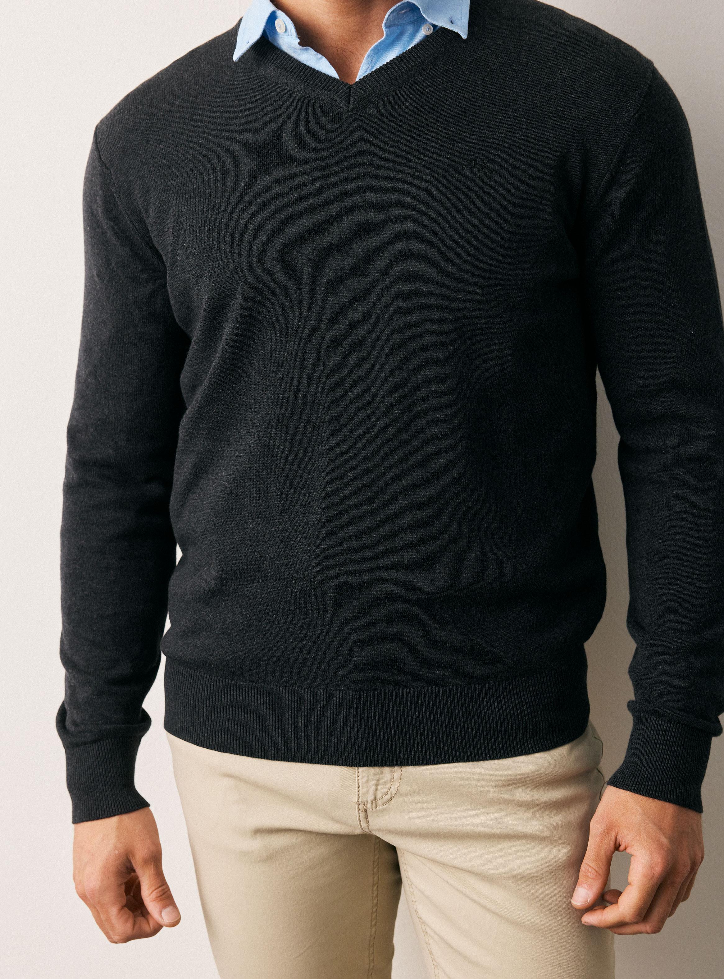 Sweater Básico Cuello V Casual-3