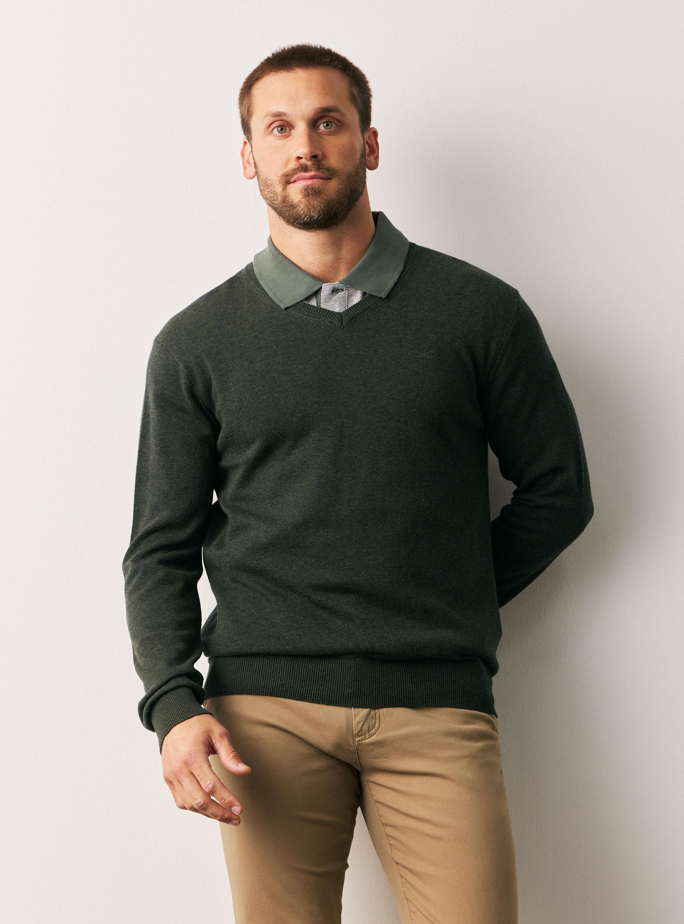 Sweater Básico Cuello V Casual-0