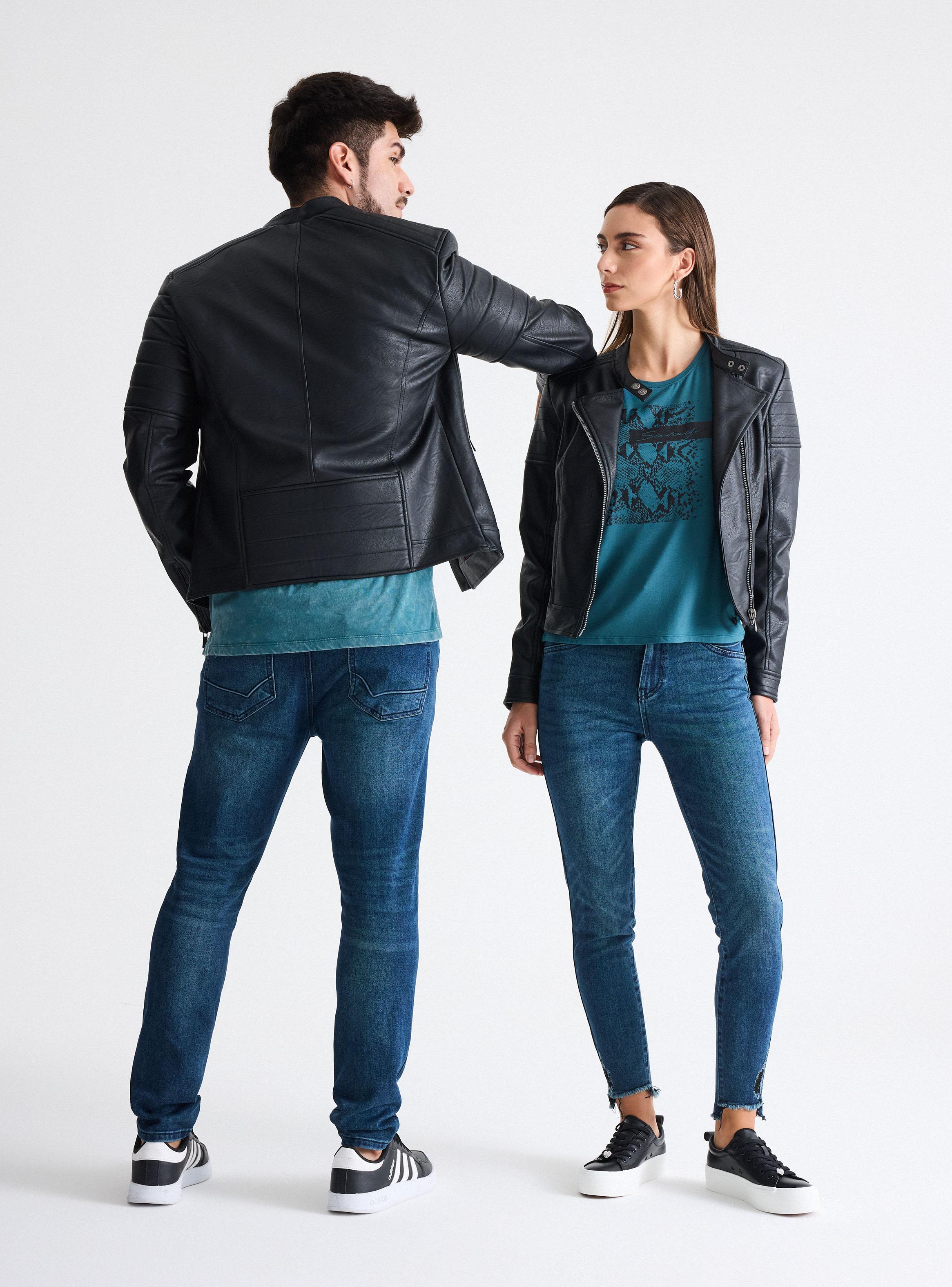 Chaqueta Biker Simil Cuero Texturado-5