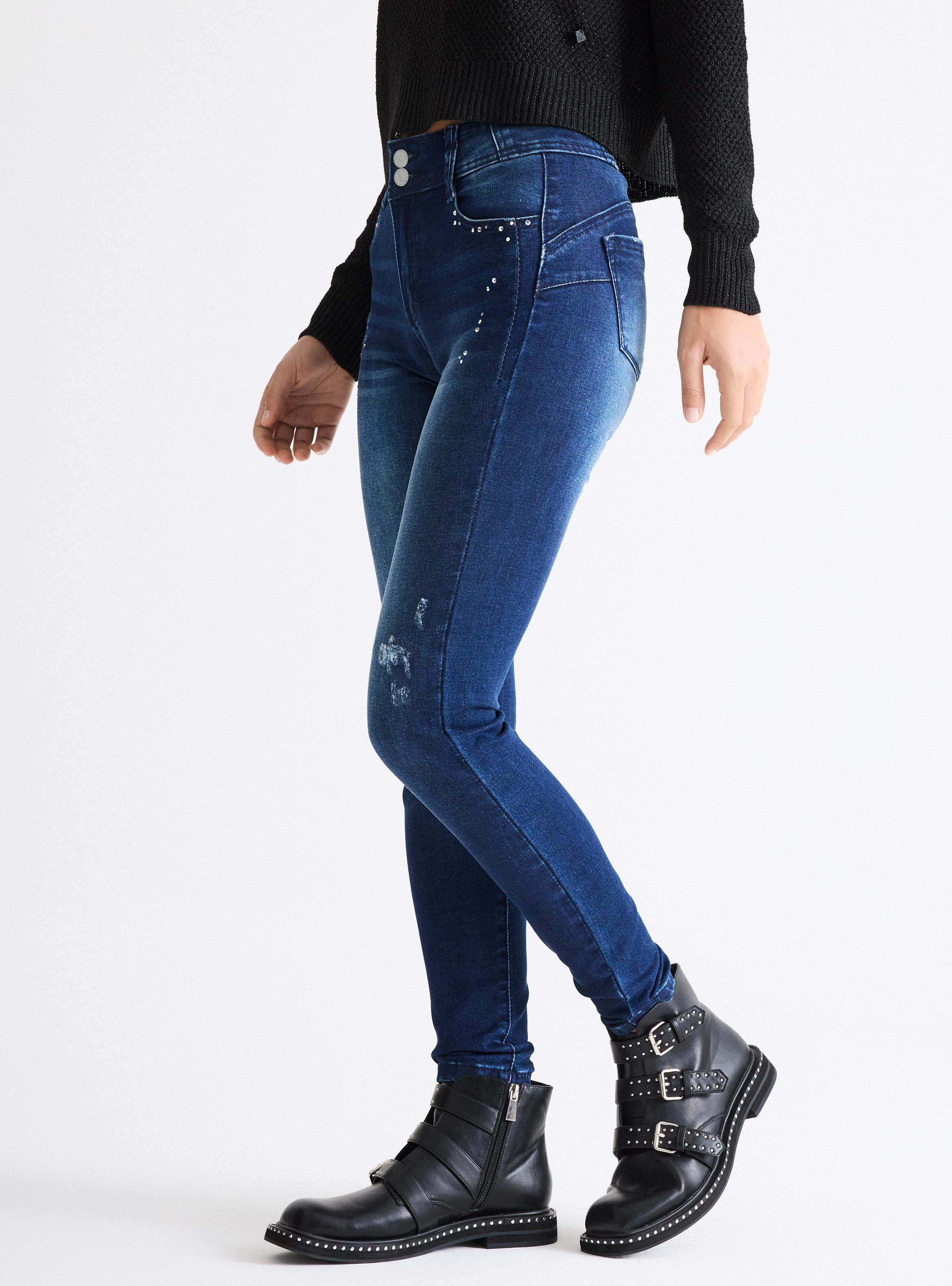 Jeans Push Up Pretina Ancha con Aplicaciones-0