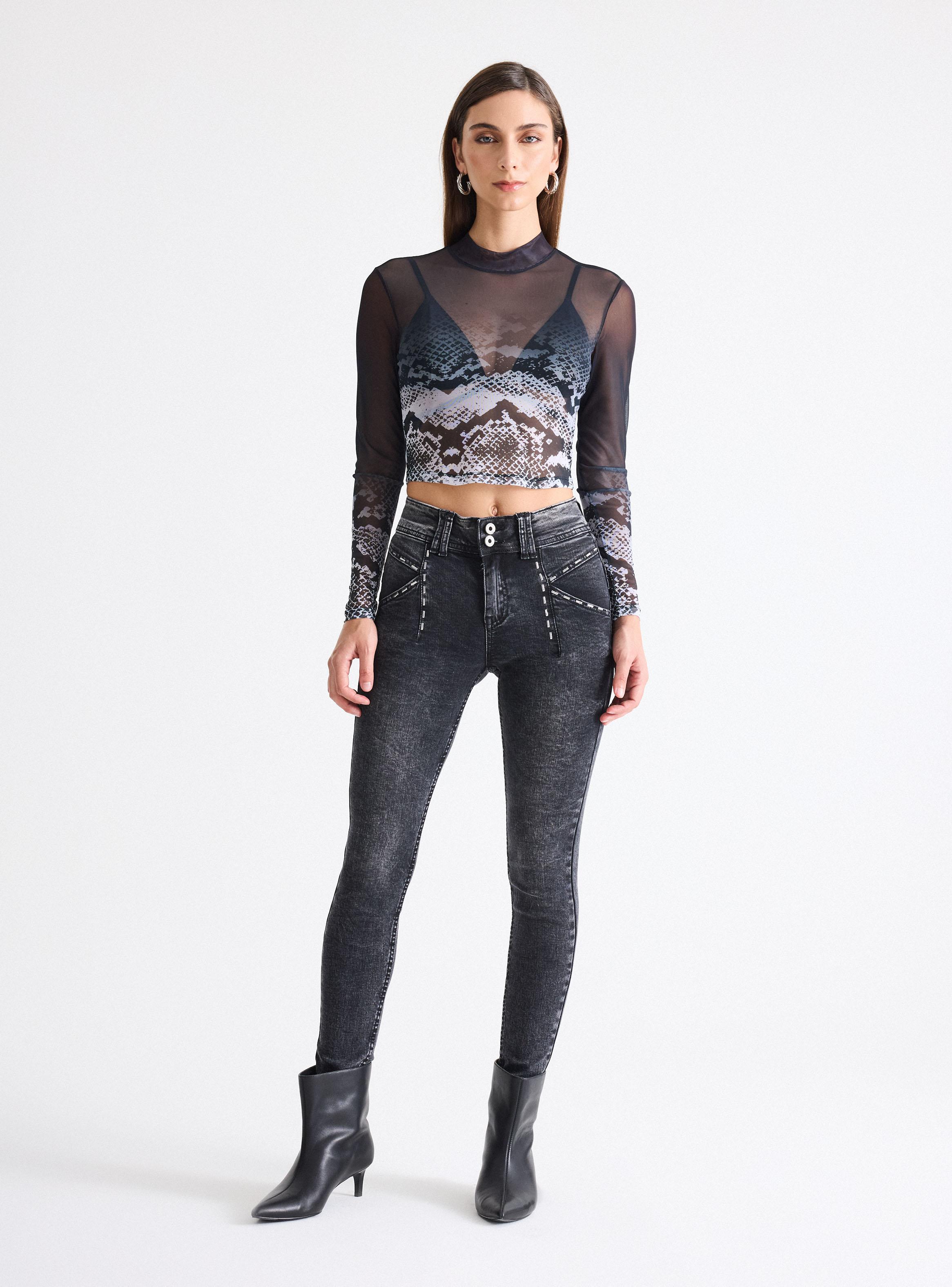 Jeans Push Up Desgastado Bolsillos Diagonales-3