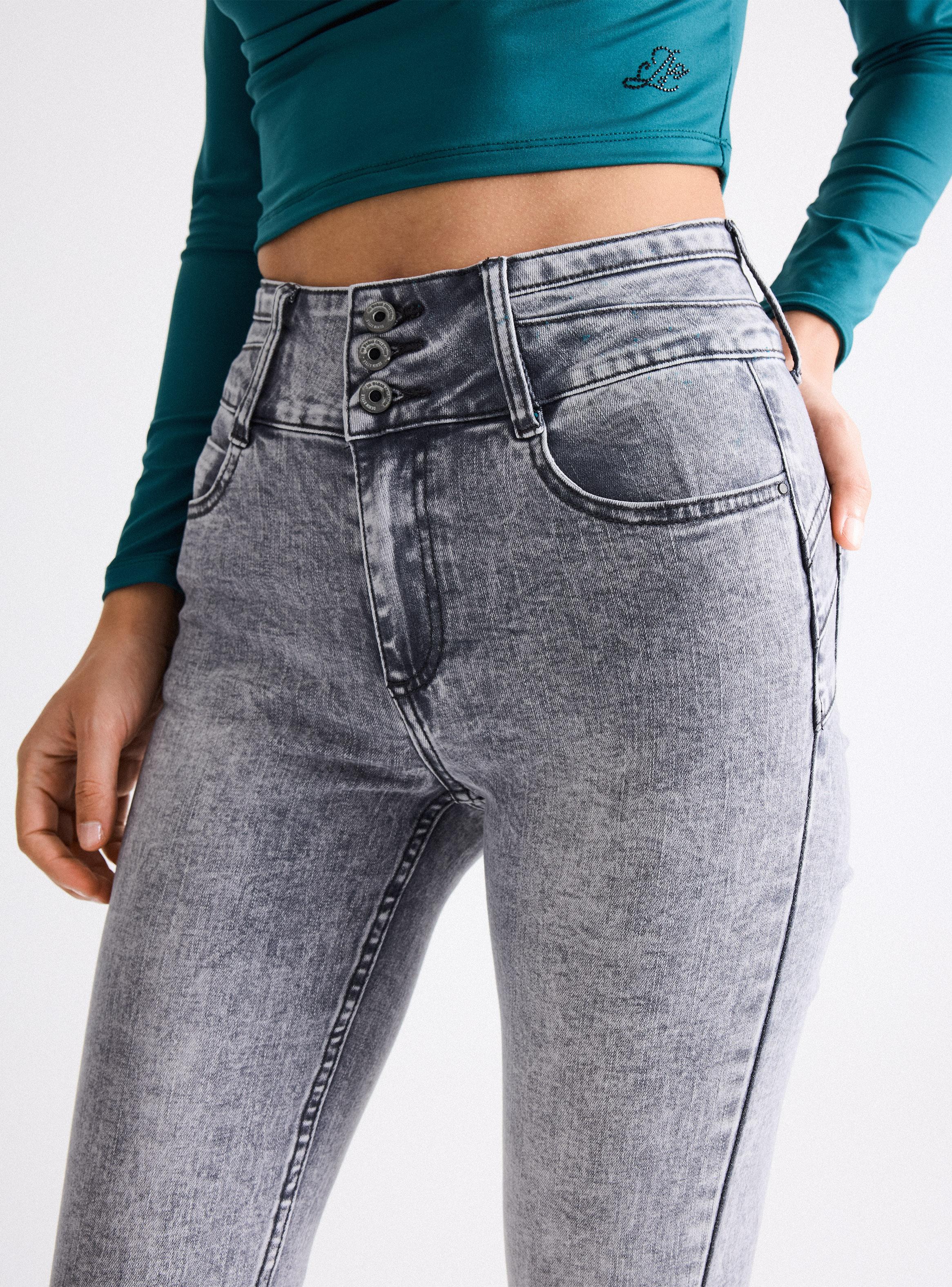 Jeans Push Up 3 Botones Strass Bota Abertura Trasera-2
