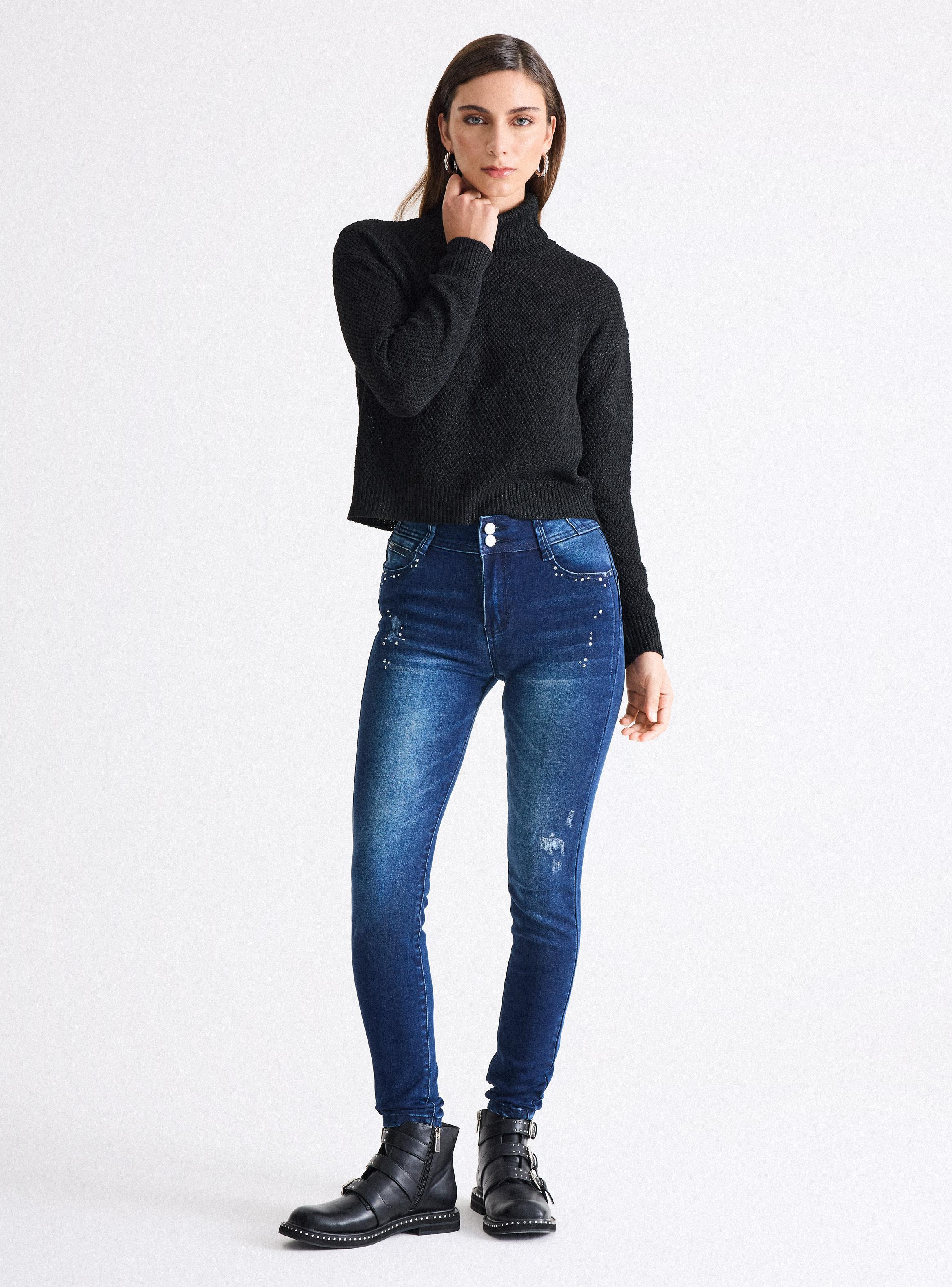 Sweater Crop Cuello Alto Punto con Lurex-4