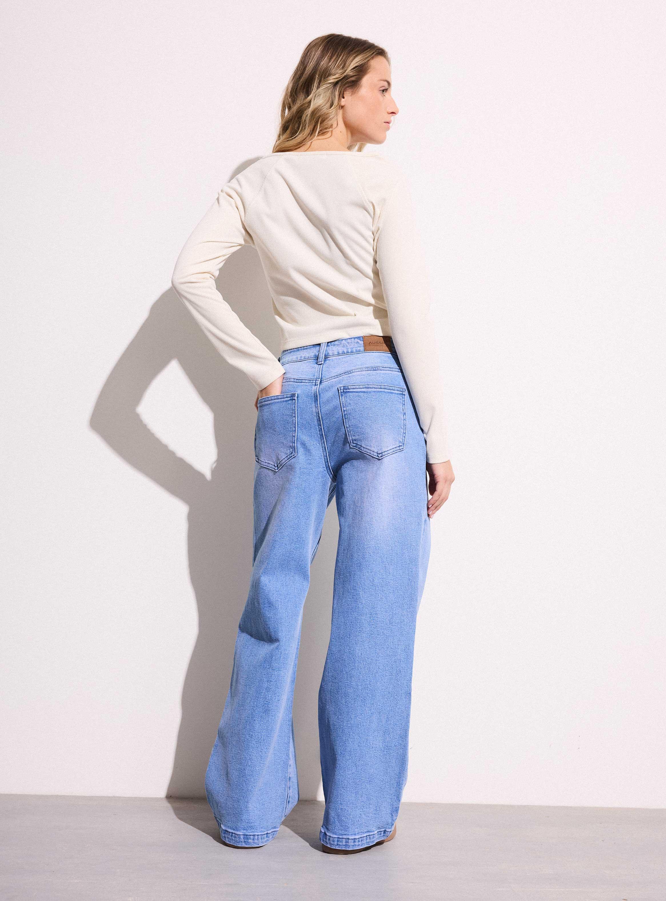 Jeans Anchos con Detalle Corte Central-5