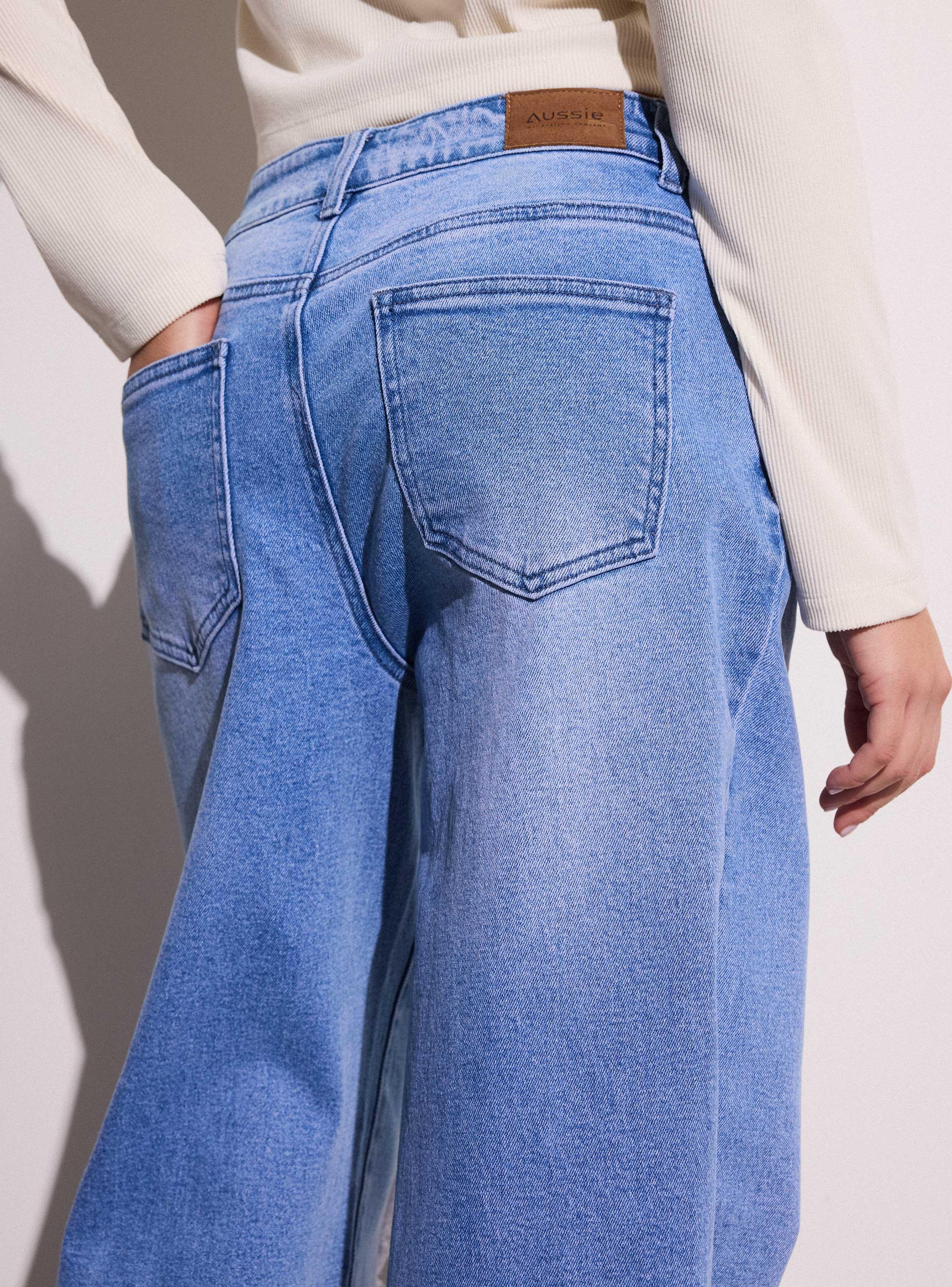 Jeans Anchos con Detalle Corte Central-3