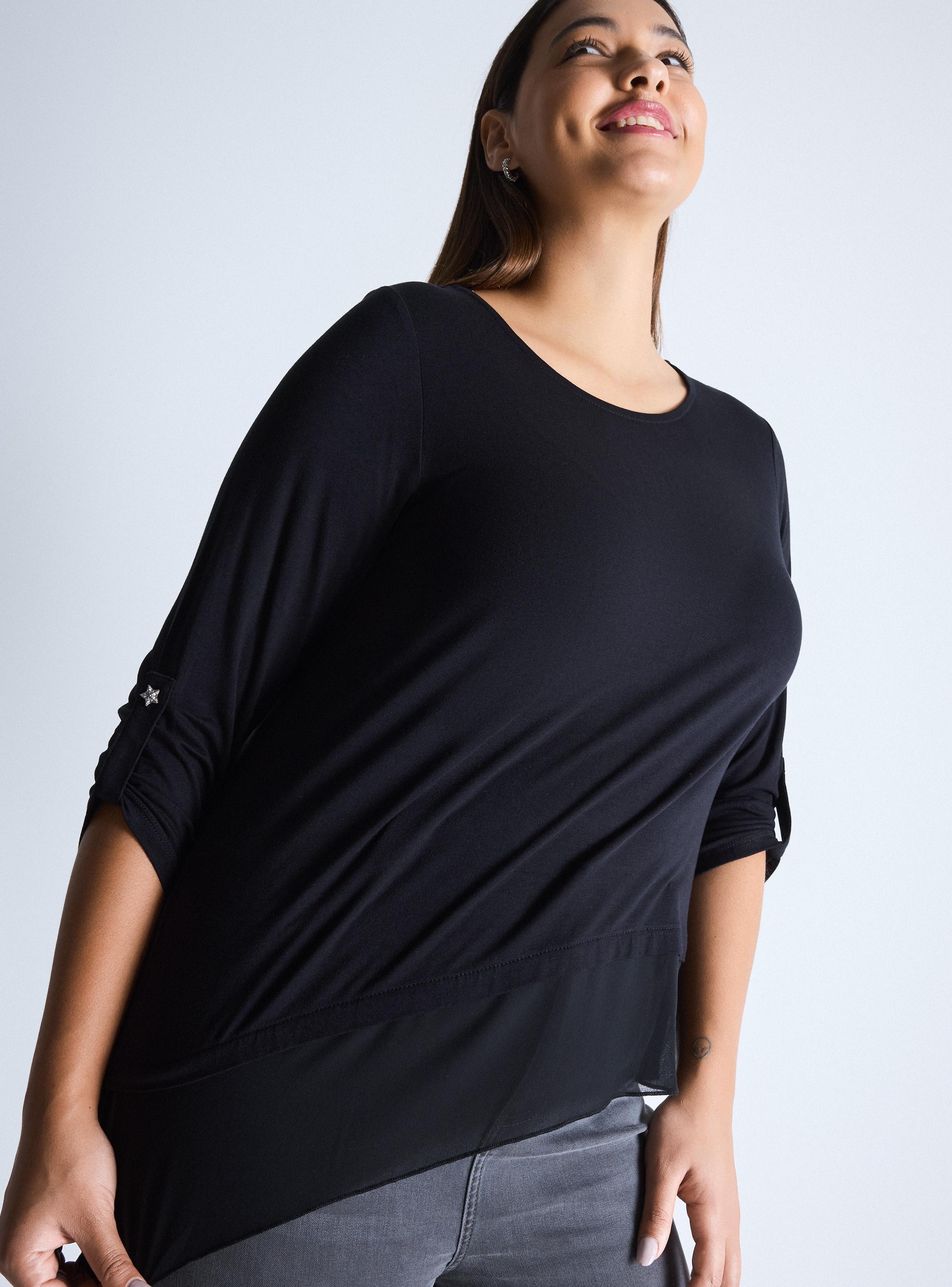 Polera Diagonal Contraste Tela Botón Estrella Curvy-2