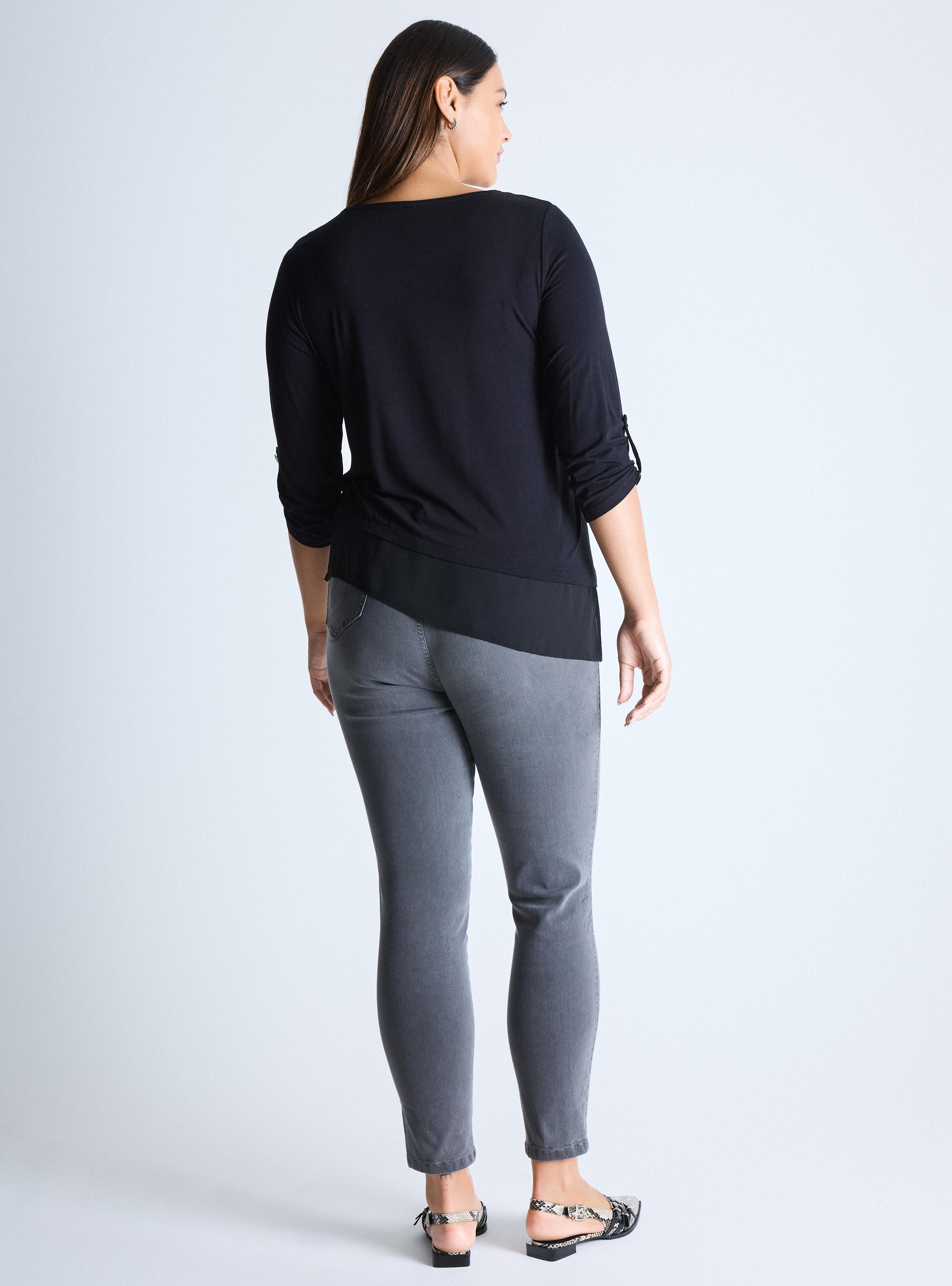 Polera Diagonal Contraste Tela Botón Estrella Curvy-5
