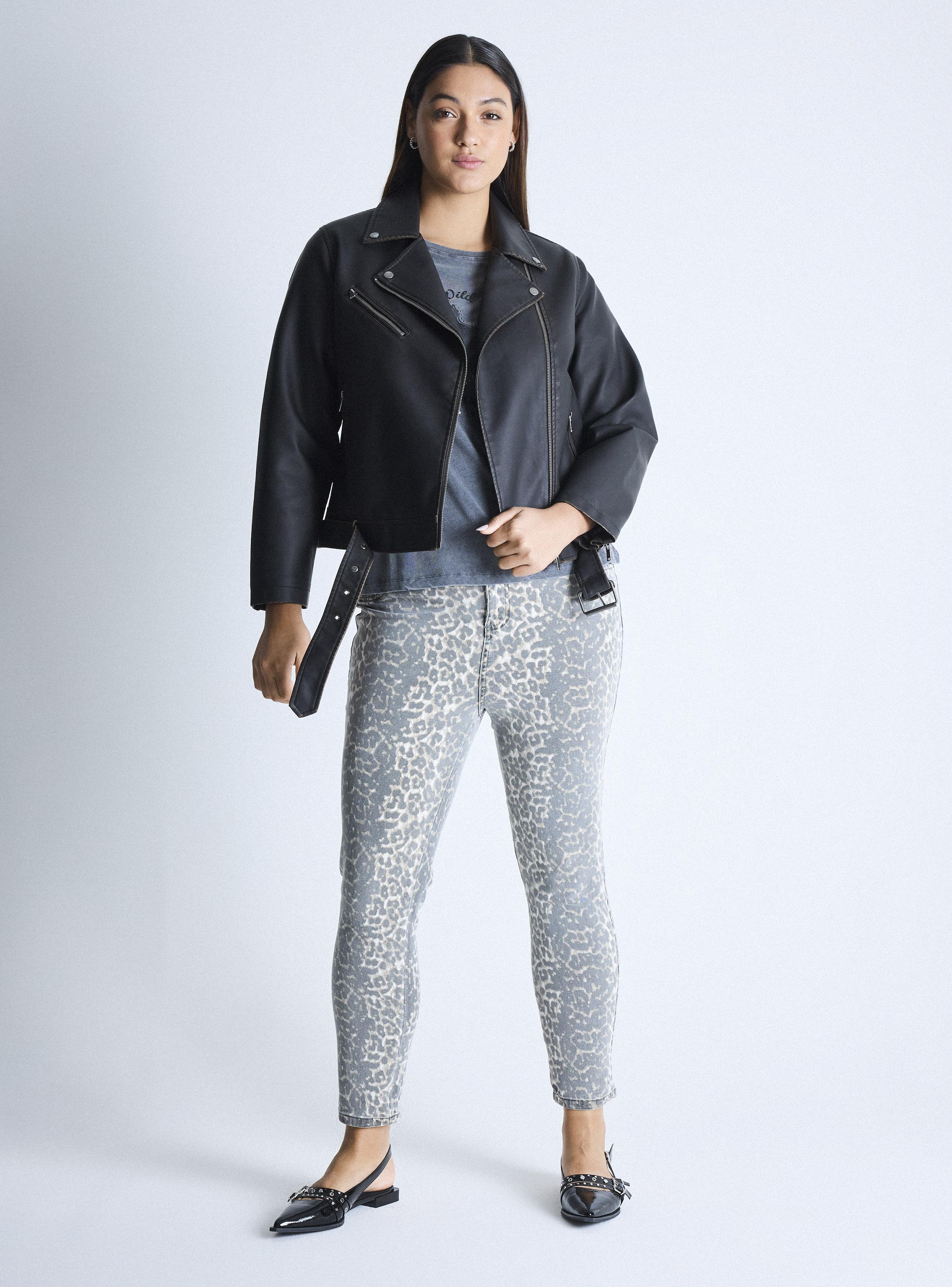 Chaqueta Biker Efecto Cuero Gastado Curvy-4