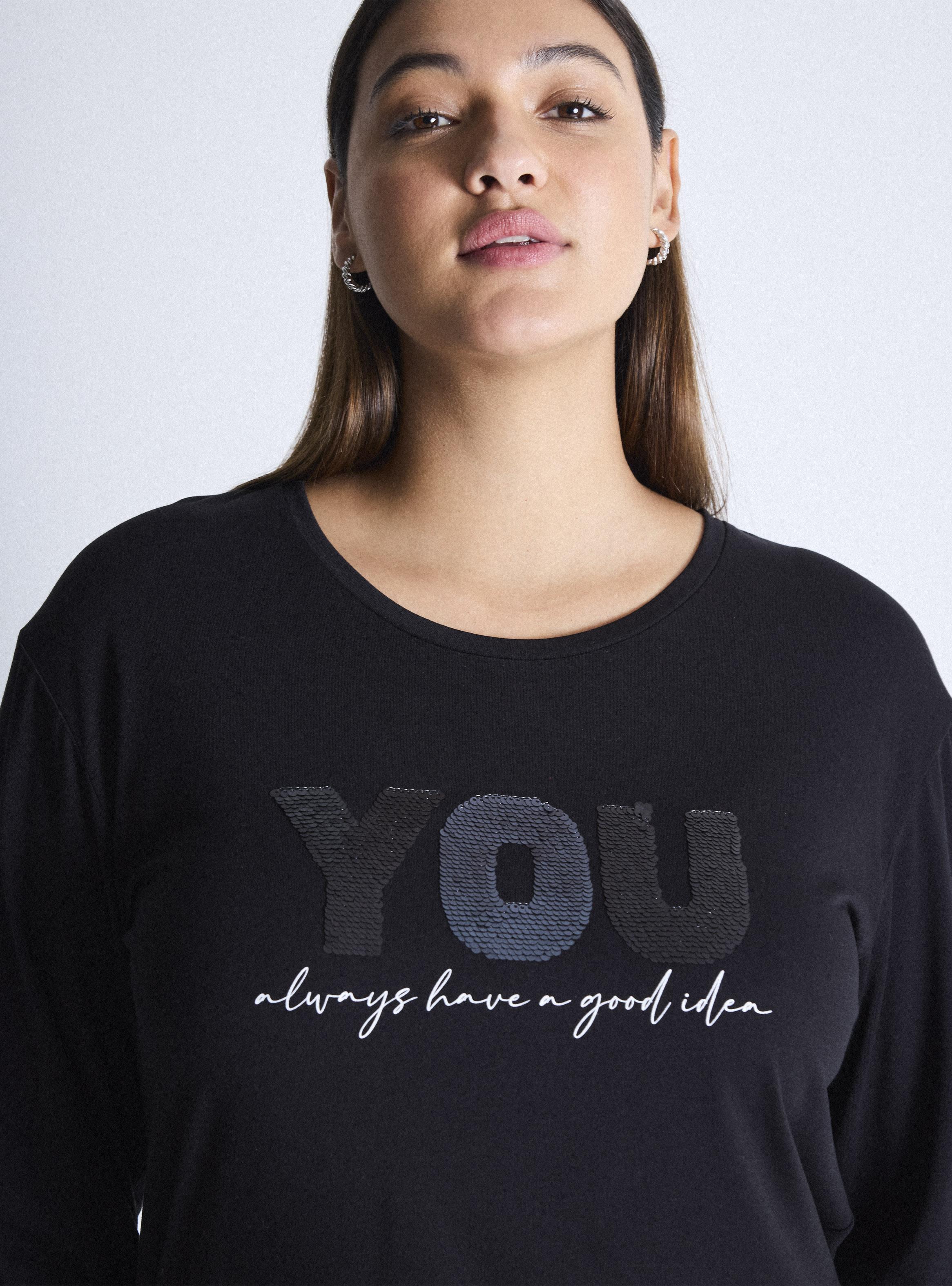 Polera Manga Larga Gráfica Lentejuelas Curvy-2