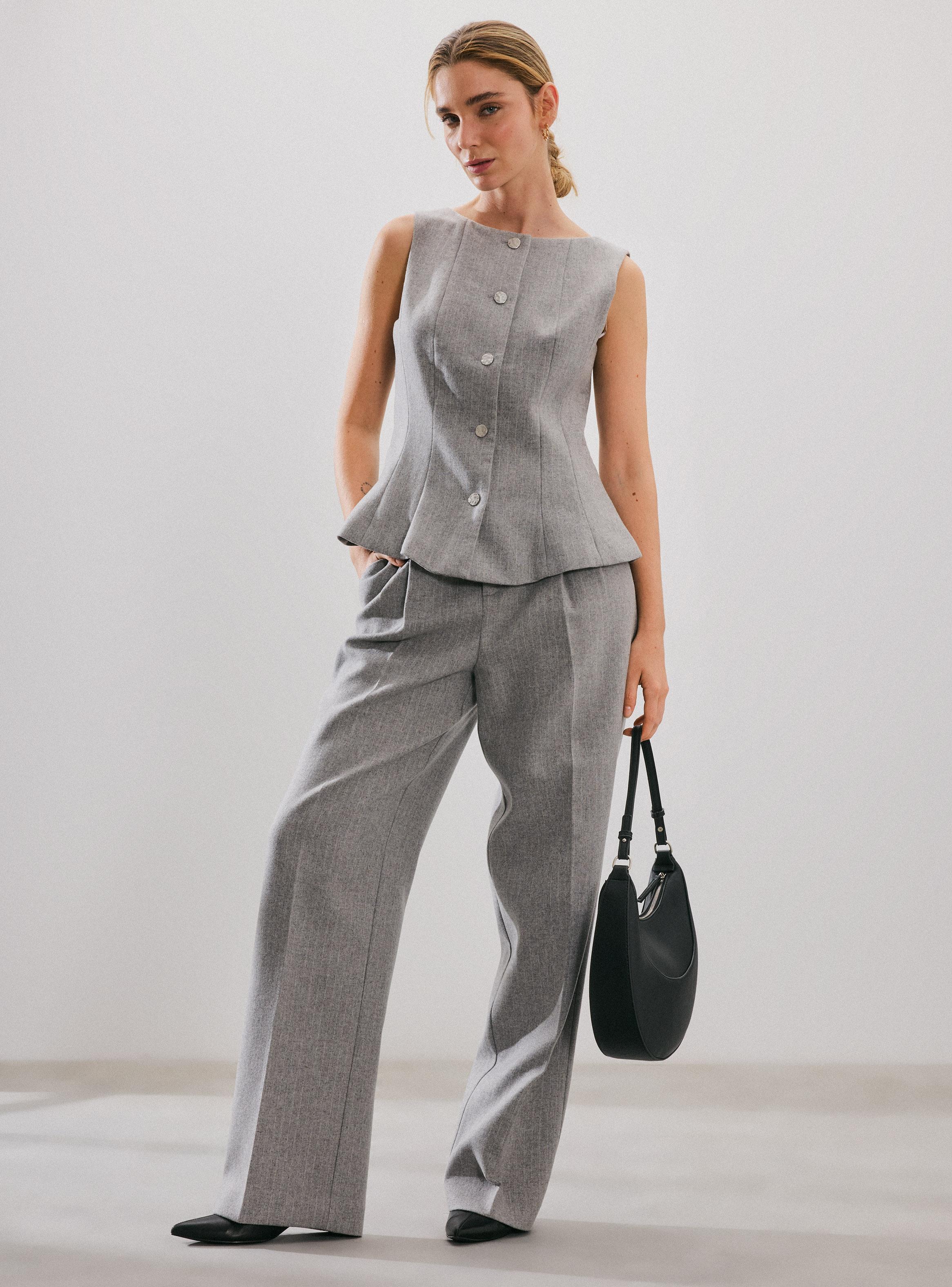 Pantalón Traje Wide Leg Rayado-4