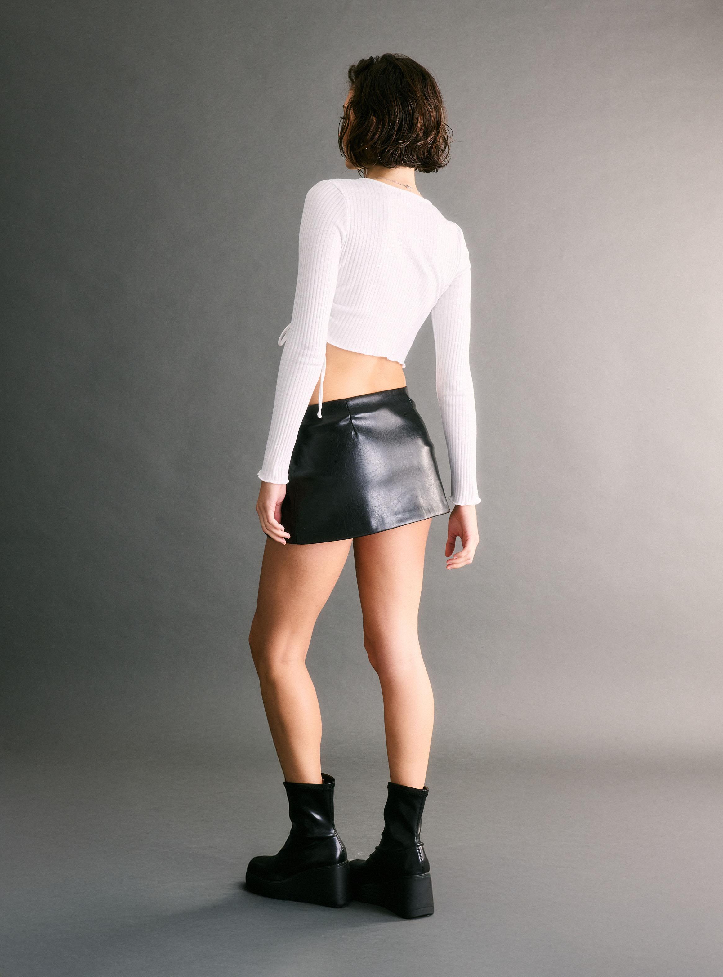 Falda Skort Efecto Piel Cinturón-5