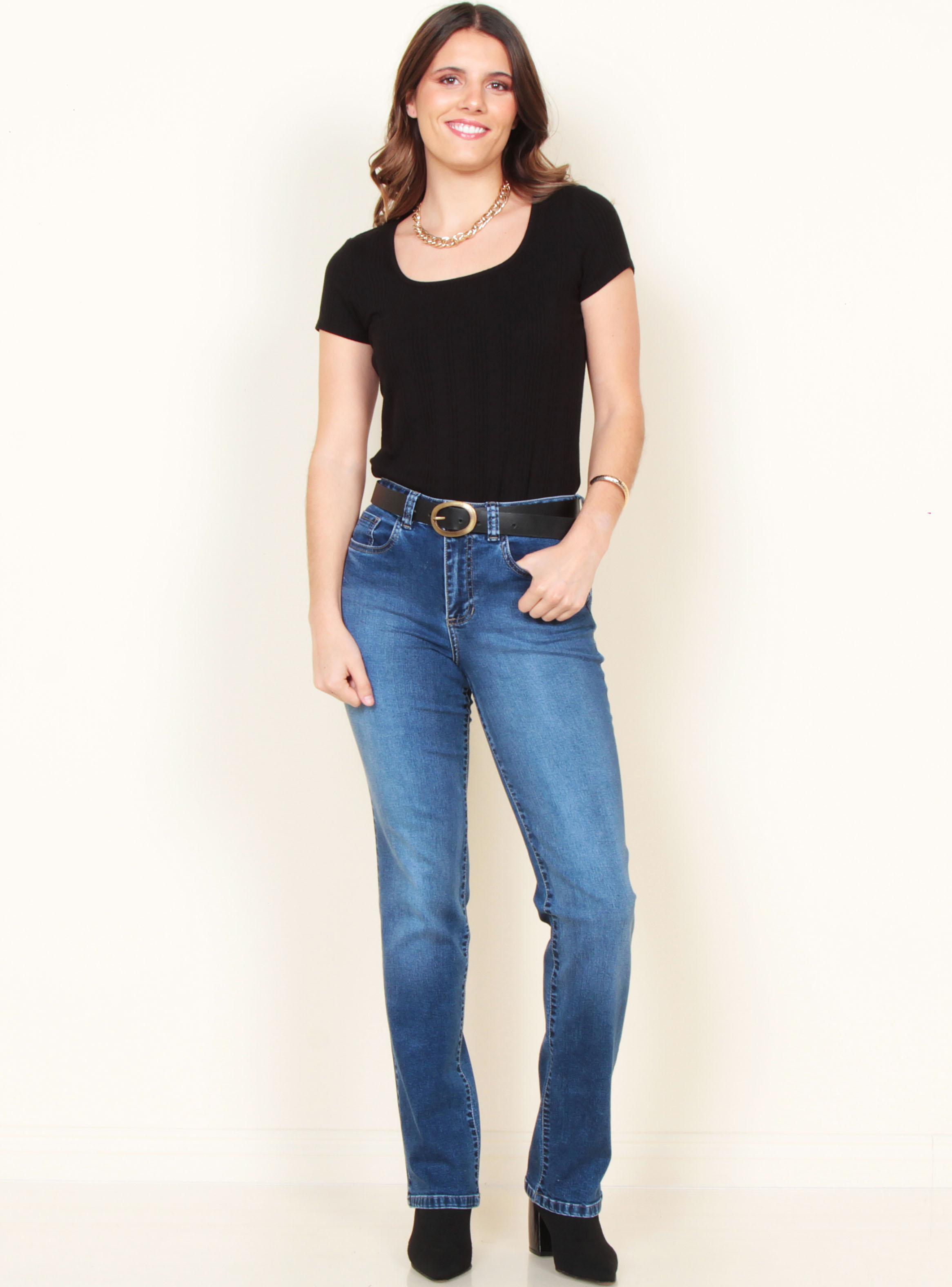 Jeans Recto Tiro Alto Push Up Pretina 1 Botón-3