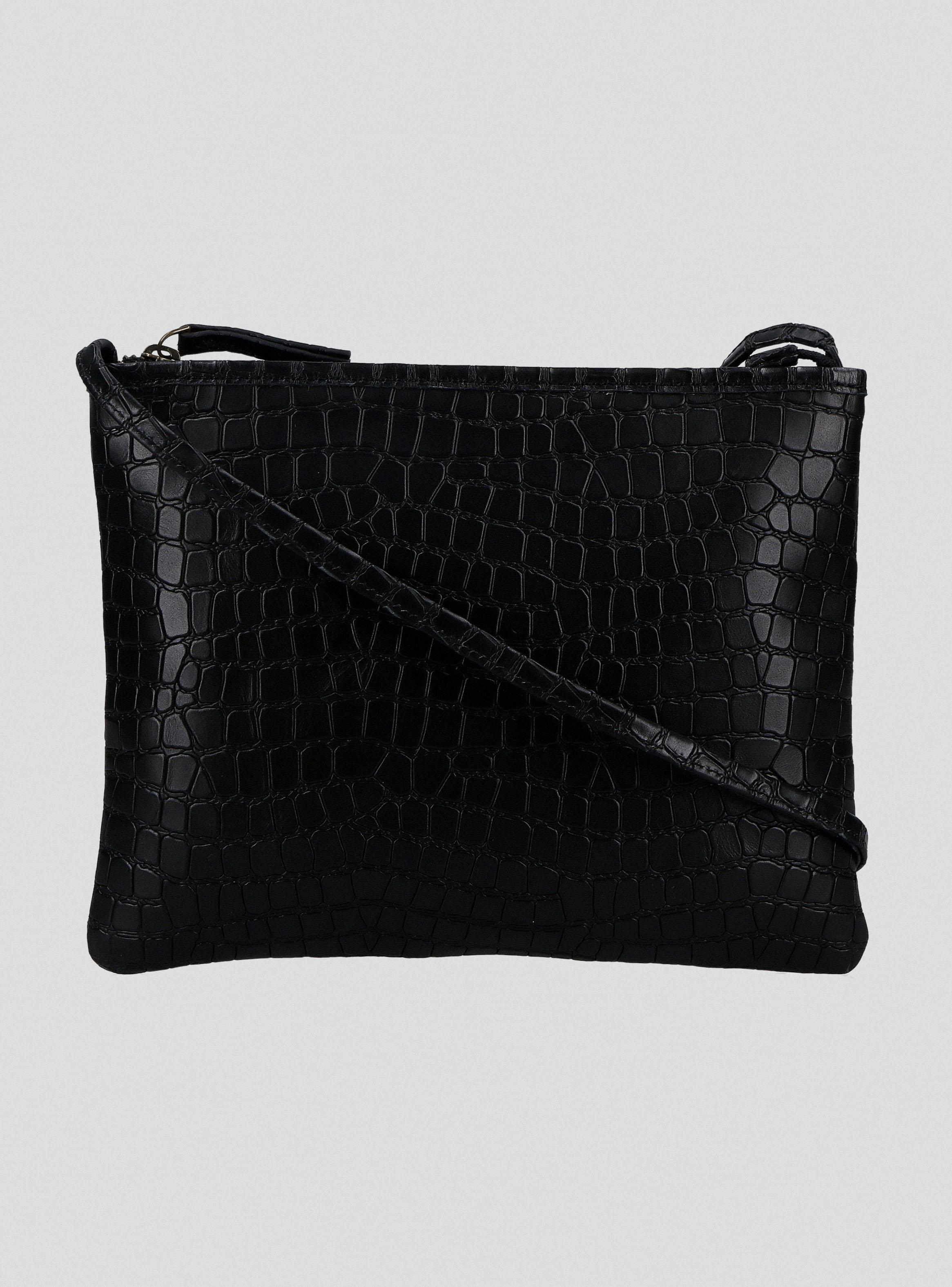 Cartera Crossbody Cuero Croco Negro C del Pilar-2