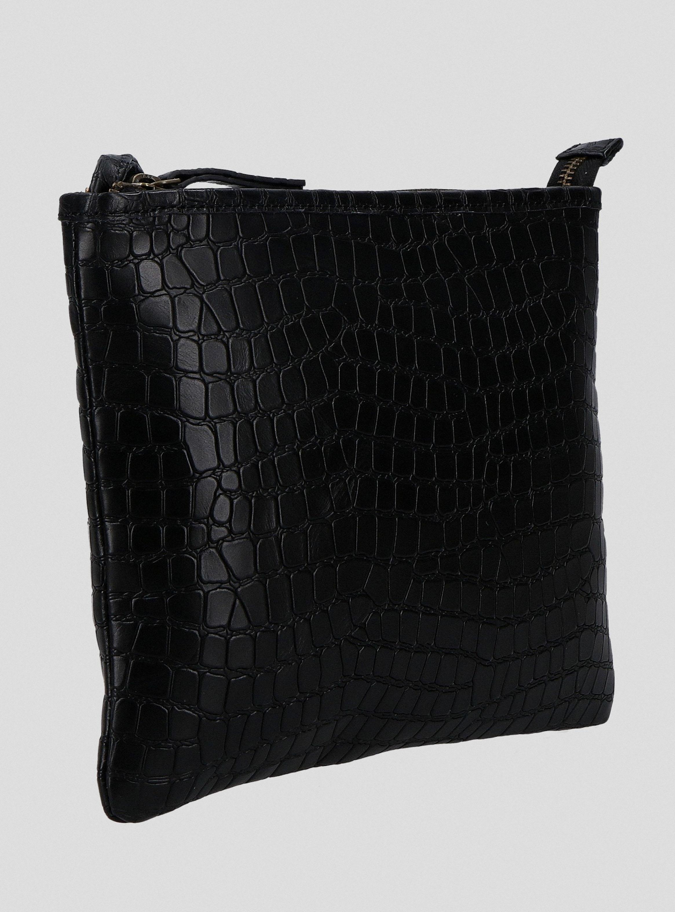 Cartera Crossbody Cuero Croco Negro C del Pilar-3