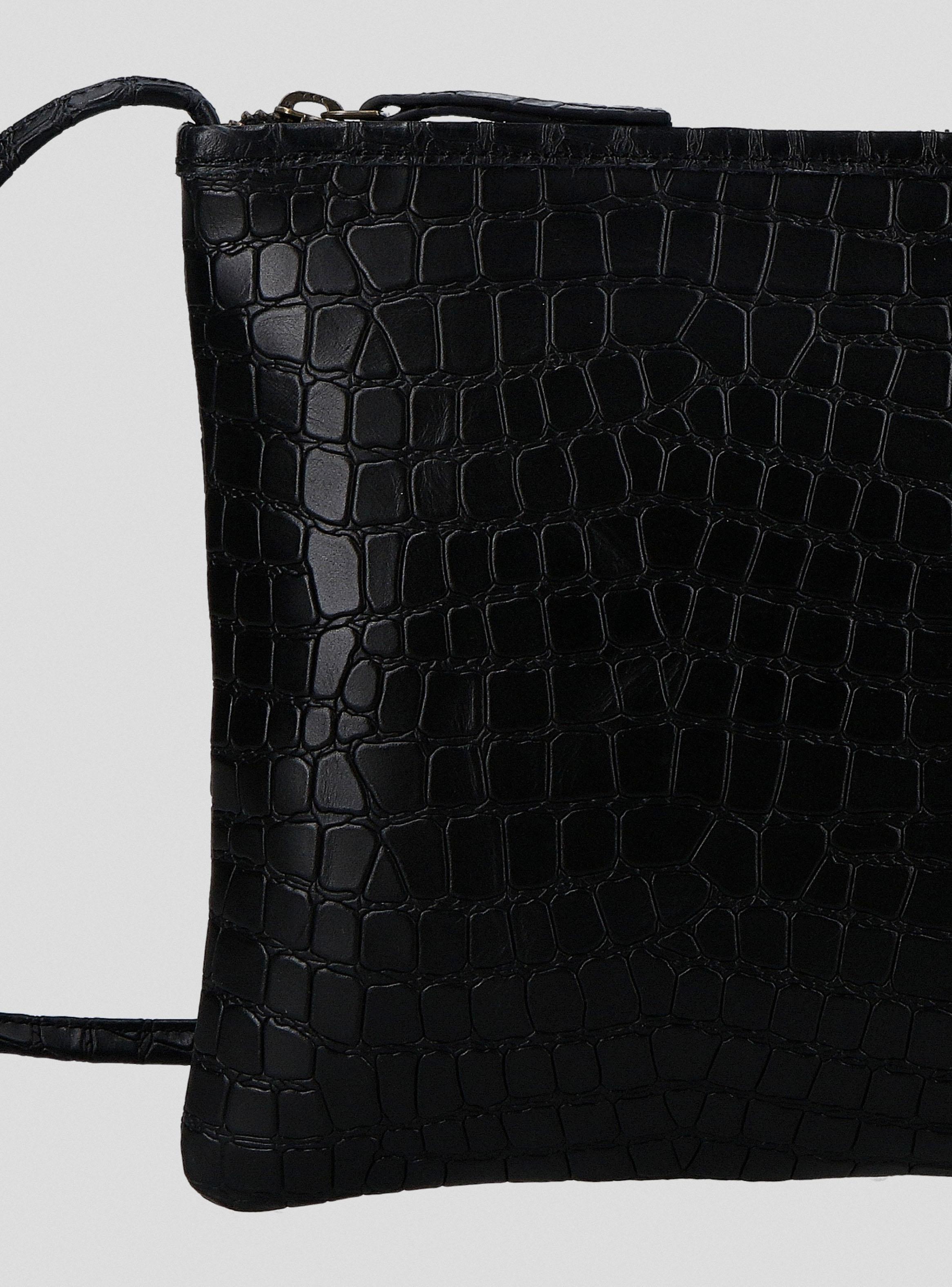 Cartera Crossbody Cuero Croco Negro C del Pilar-6