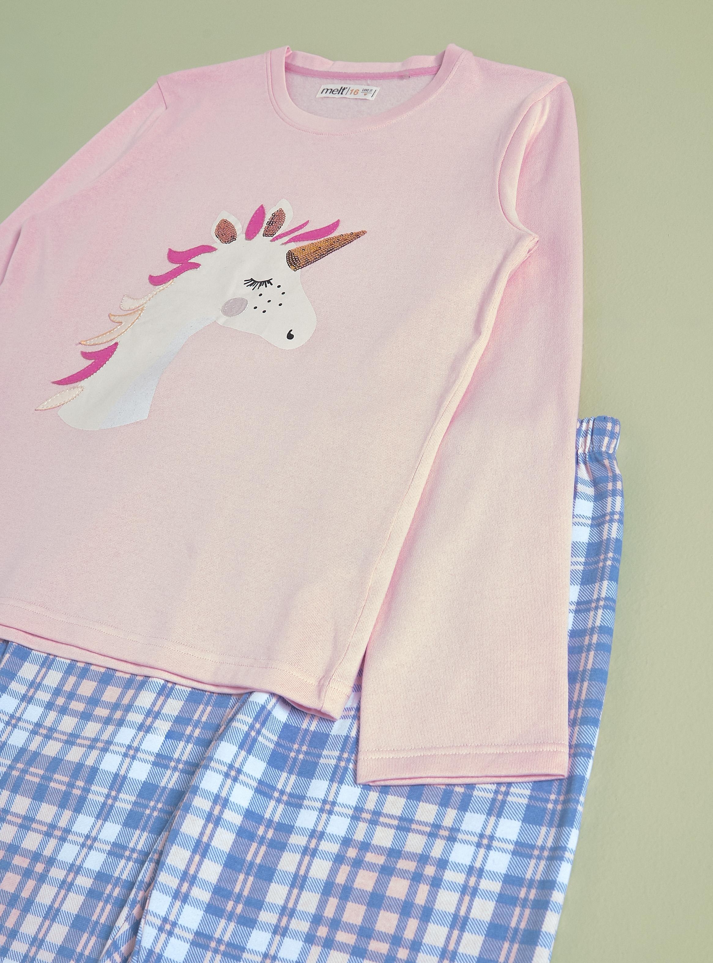 Pijama Largo Aplicación Bordado de Unicornio-2