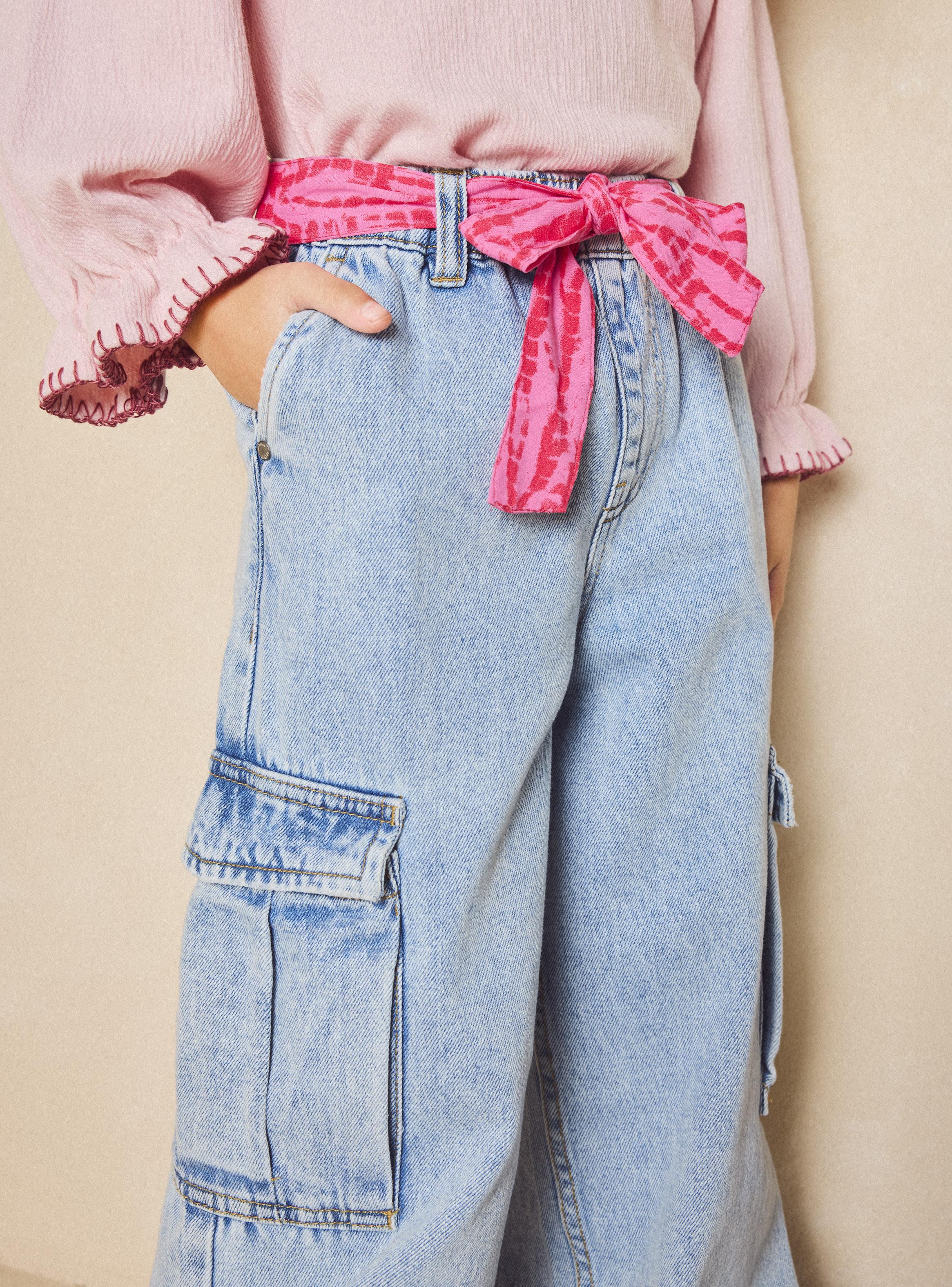 Jeans Wide Leg Cargo con Cinturón Estampado-3