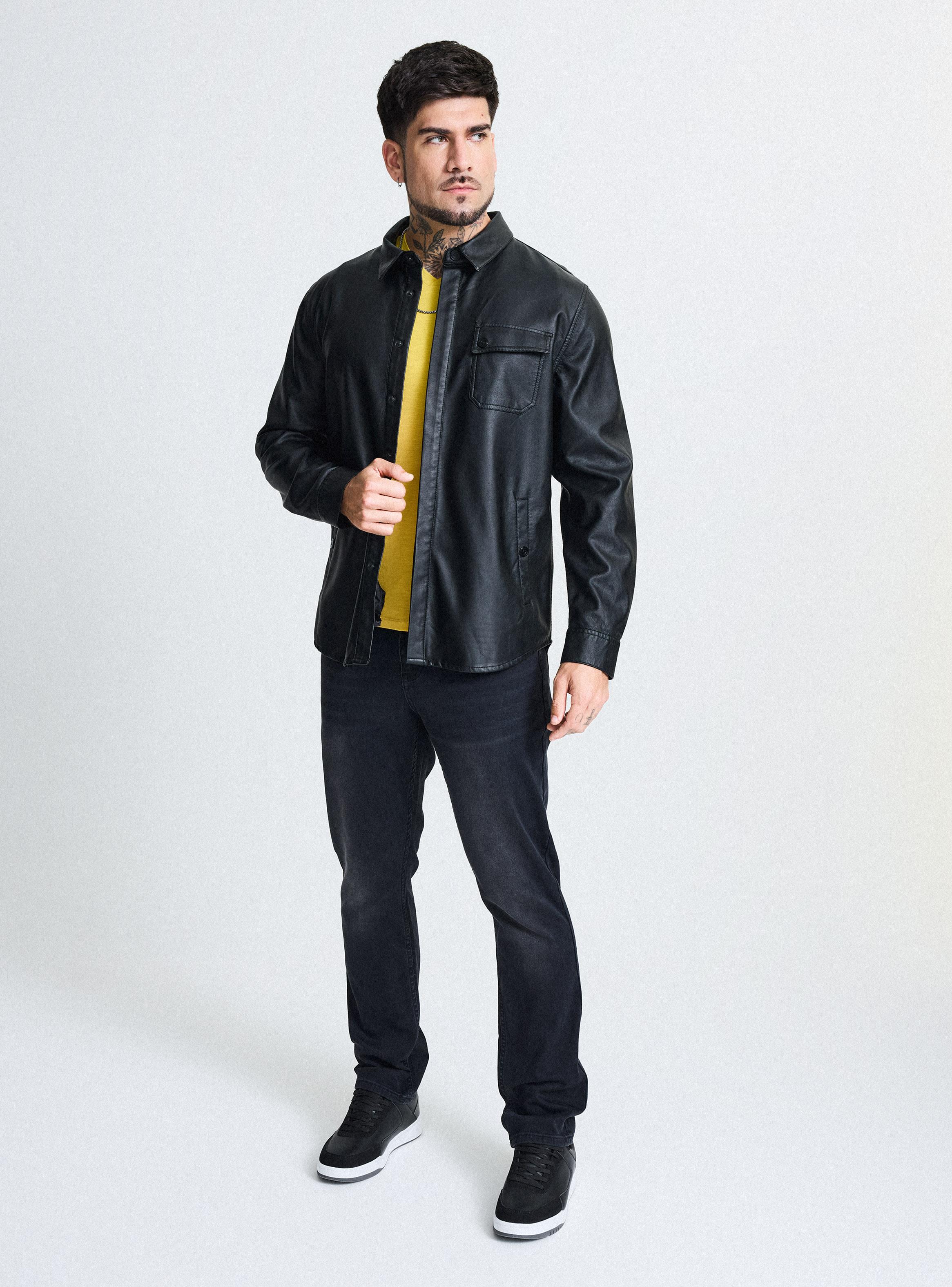 Camisa Sobrecamisa Simil Cuero con 1 Bolsillo-4