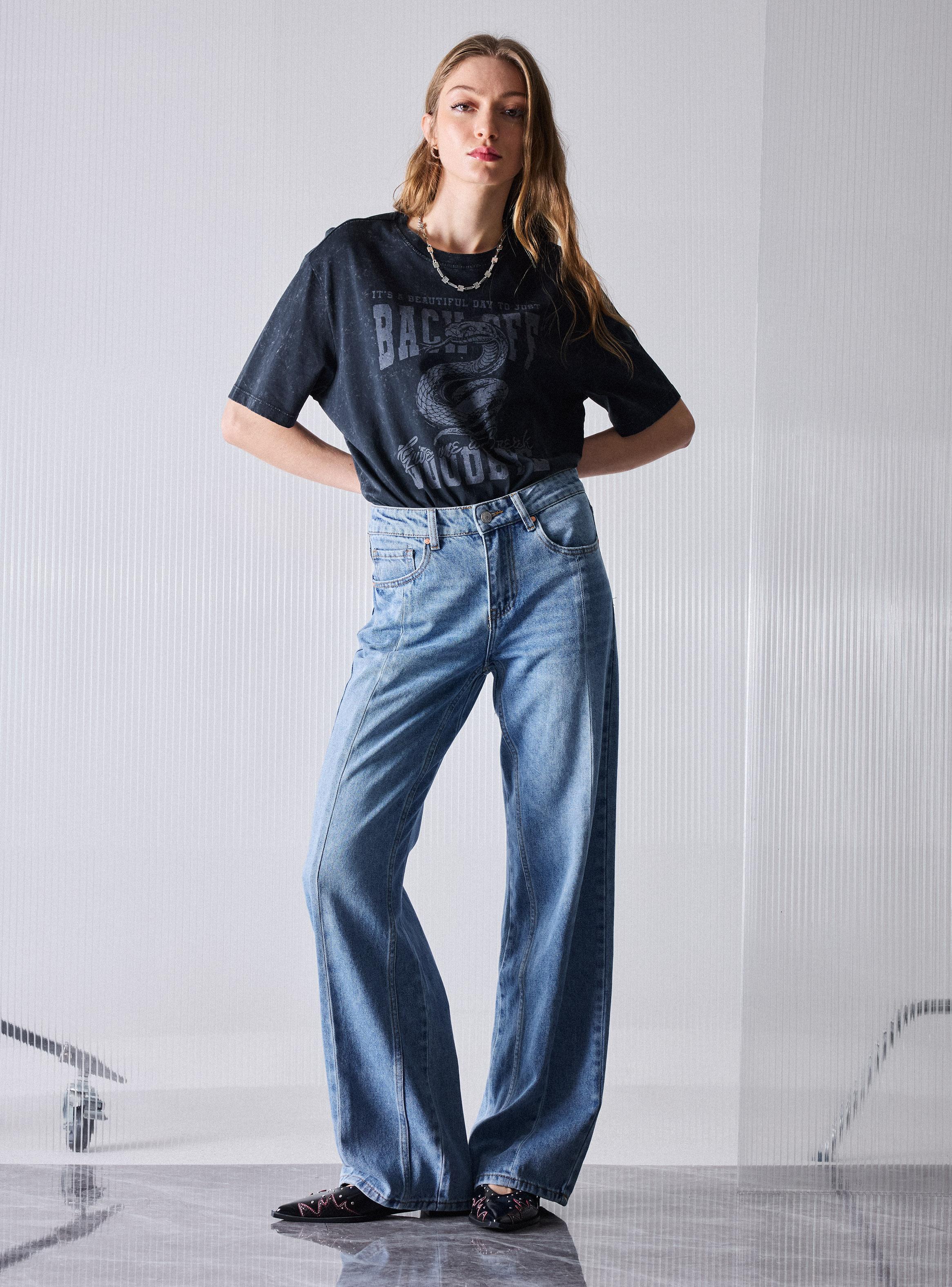 Jeans Wide Leg Corte en el Medio-4
