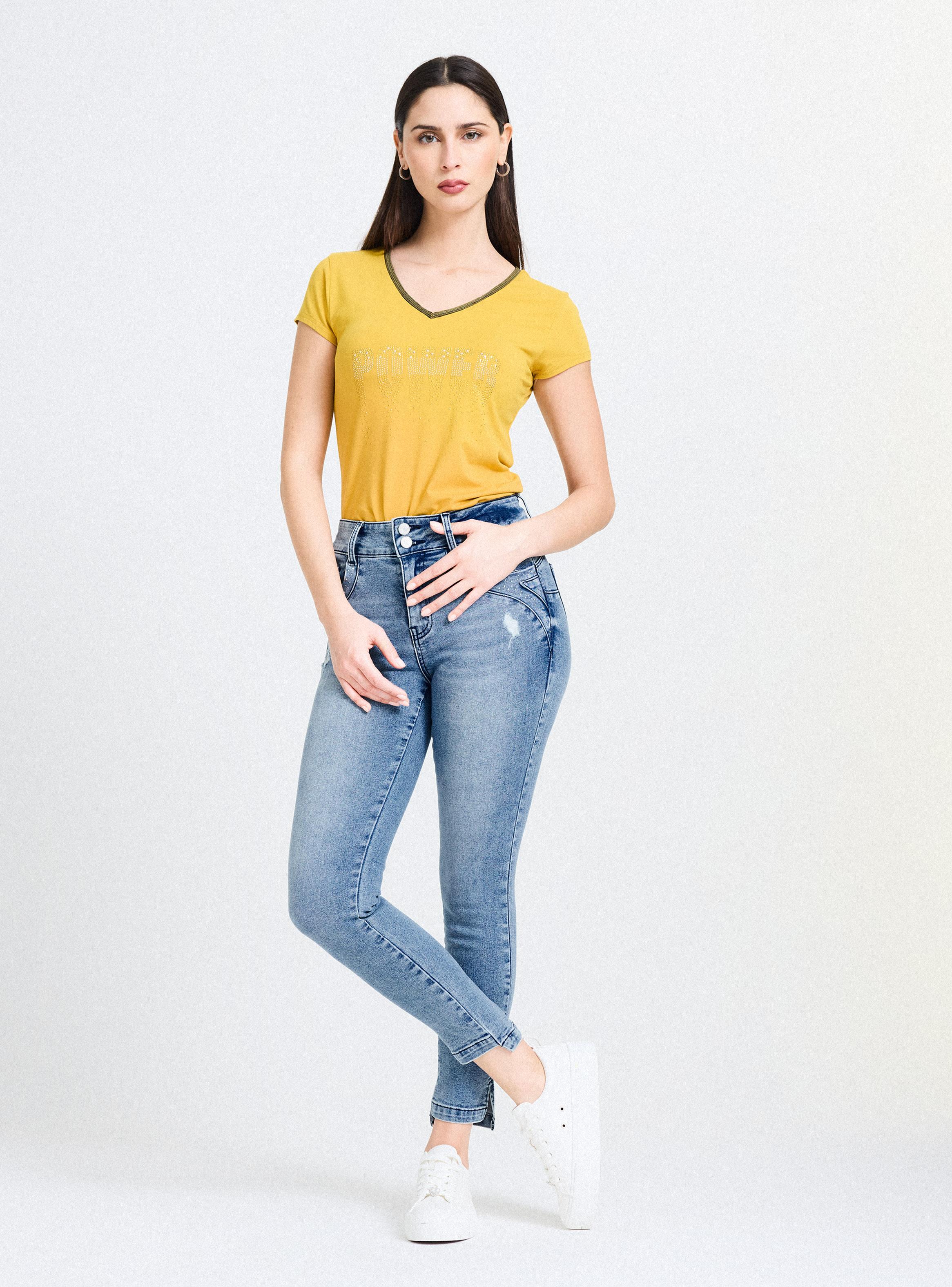 Jeans Push Up Pieza Bolsillo con Strass-4