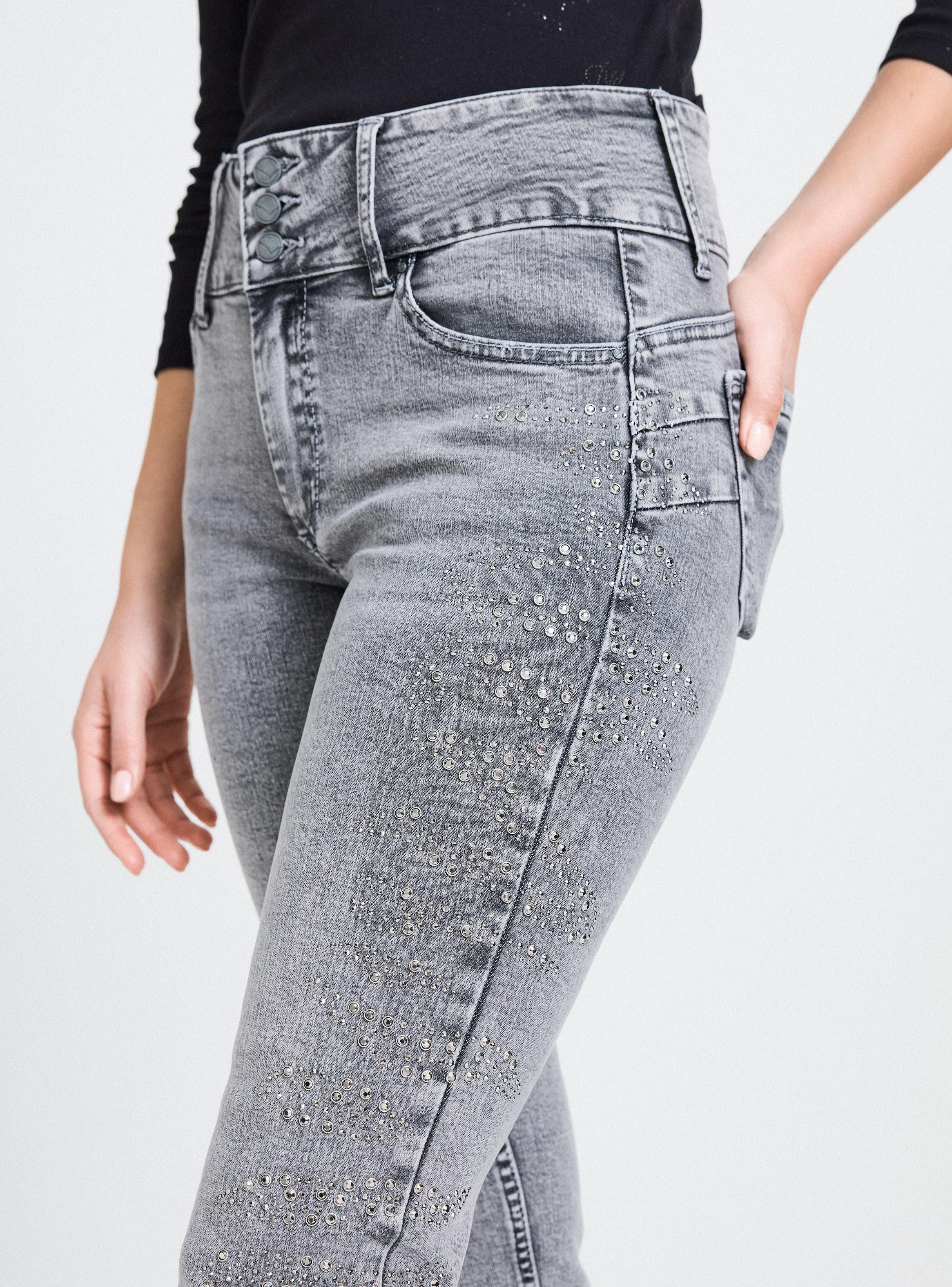 Jeans Push Up 3 Botones Brillos en Forma de Cebra en Costado-2