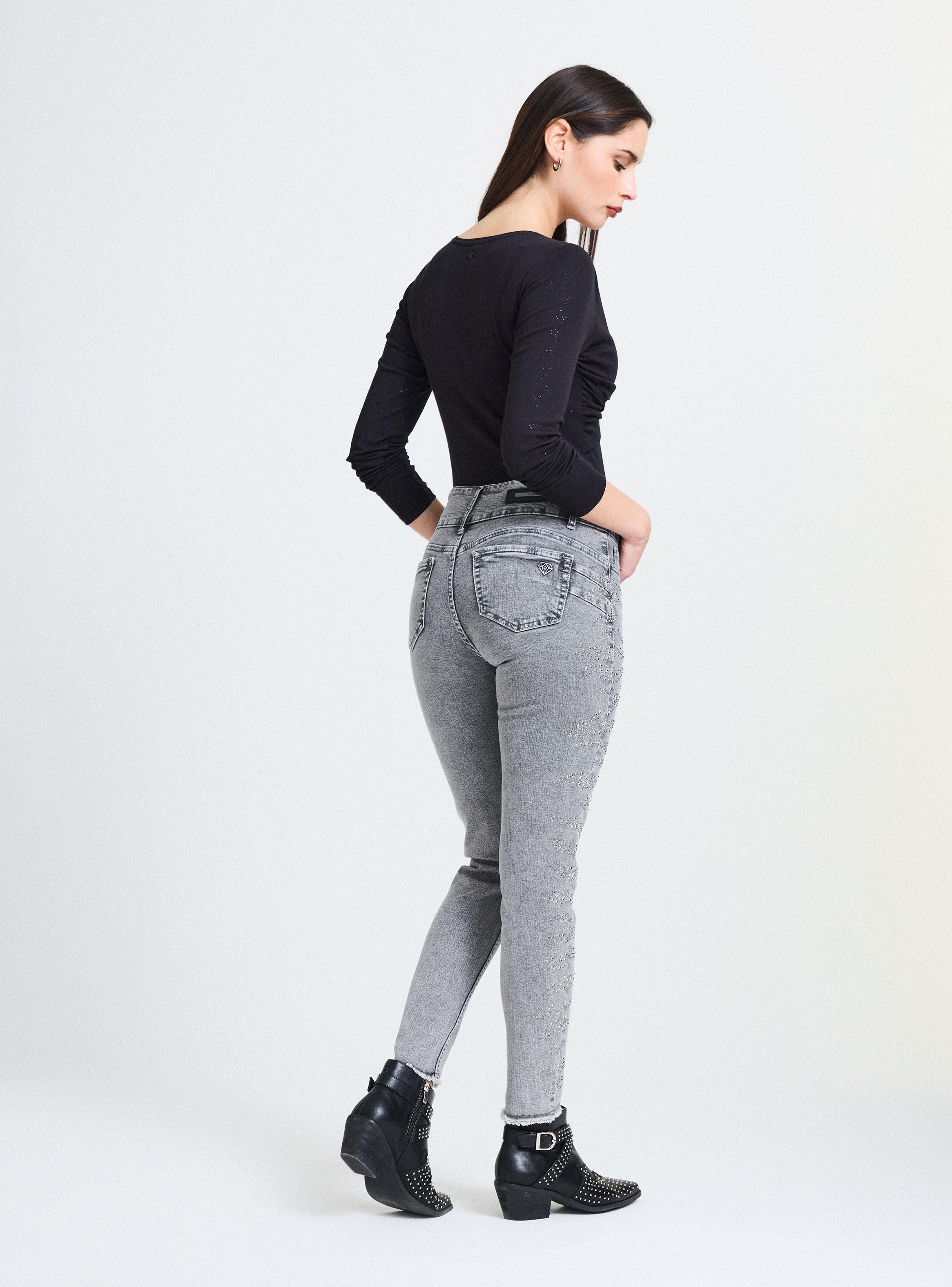 Jeans Push Up 3 Botones Brillos en Forma de Cebra en Costado-5